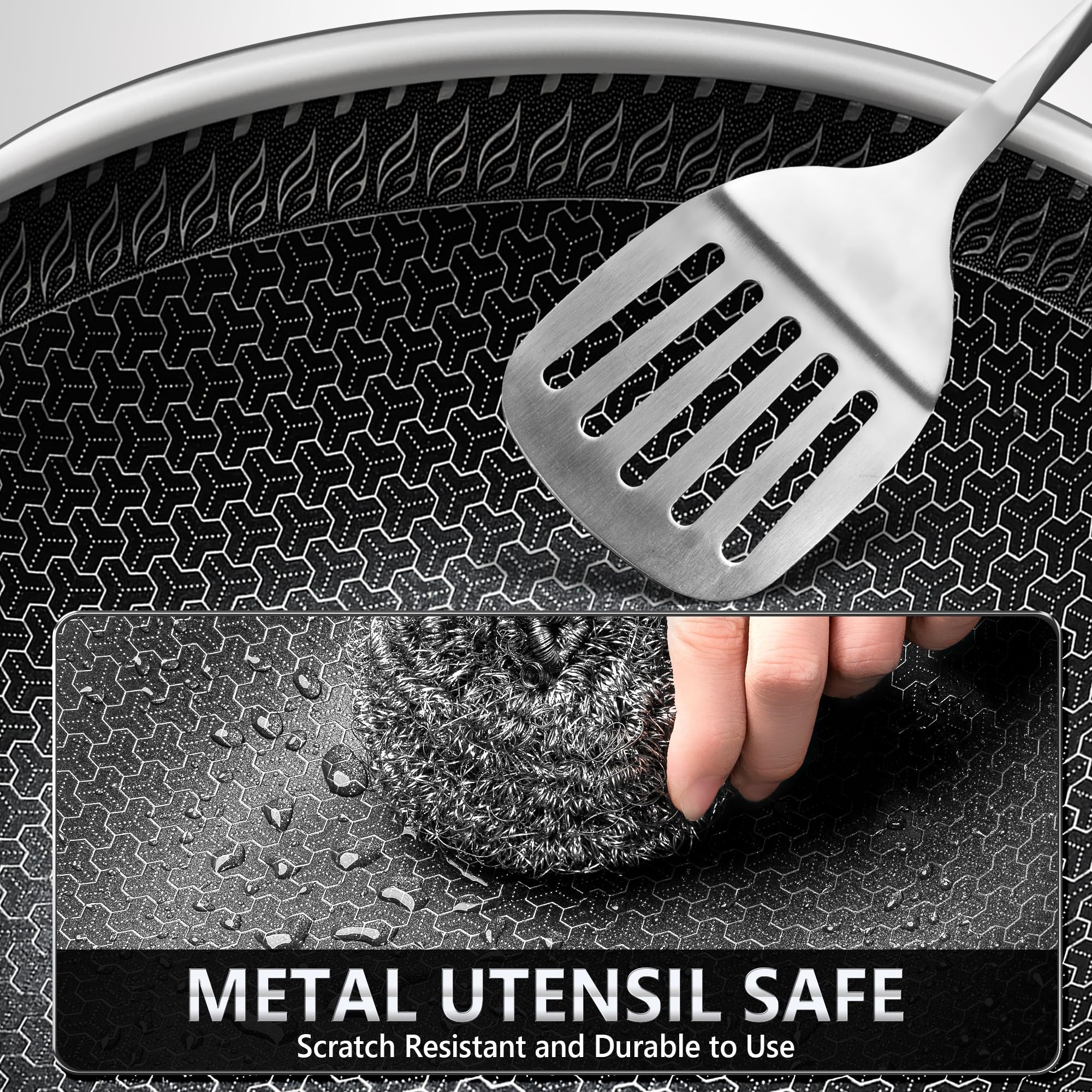 Michelangelo Honeycomb Wok Pan With Lid, 12.5 Inch Stainless Steel Woks & Stir-Fry Pans With Stay Cool Handle, Flat Bottom Wok W