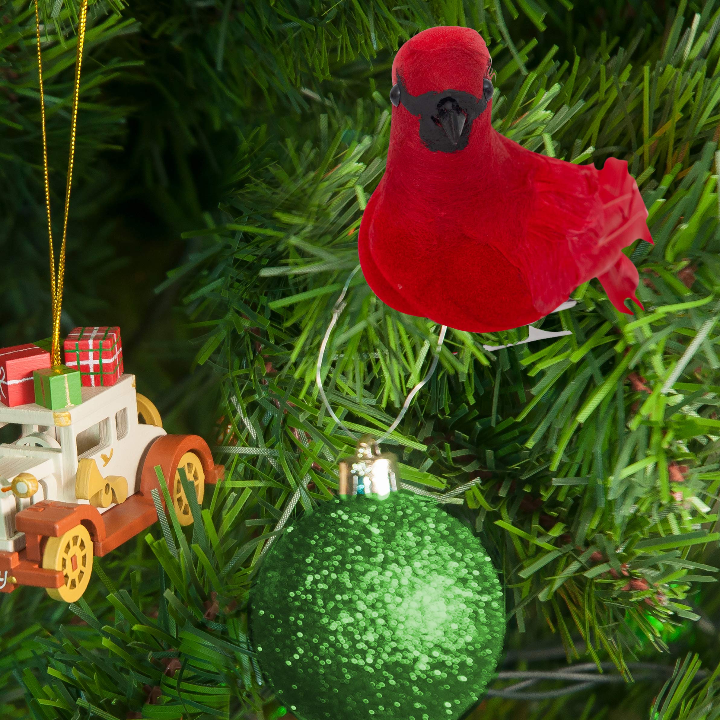 Ornativity Red Cardinal Bird Clips - Christmas Holiday Red Birds Clip Cardinal Tree Ornaments with Birds Clips for Attachment -