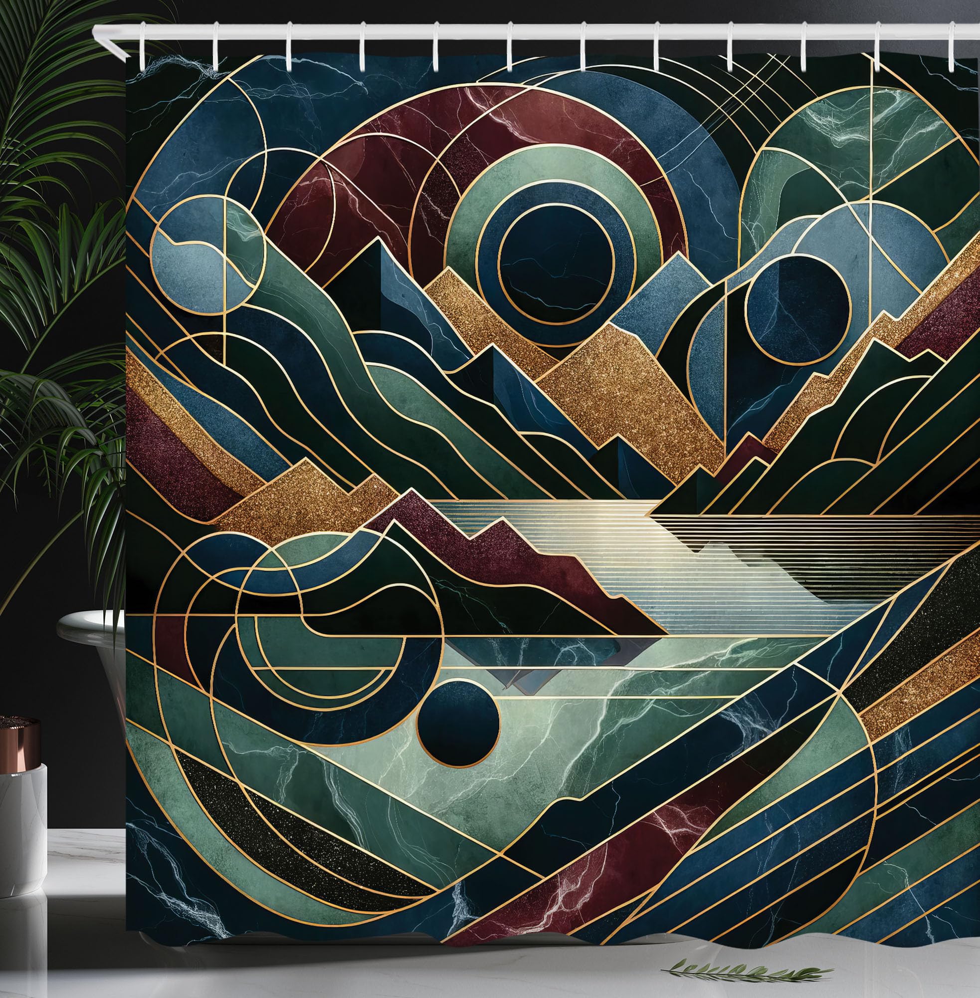 Ambesonne Lake Shower Curtain, Geometric Lines Mountains With Fibonacci Details Modern Minimalist Boho, Cloth Fabric Bathroom De
