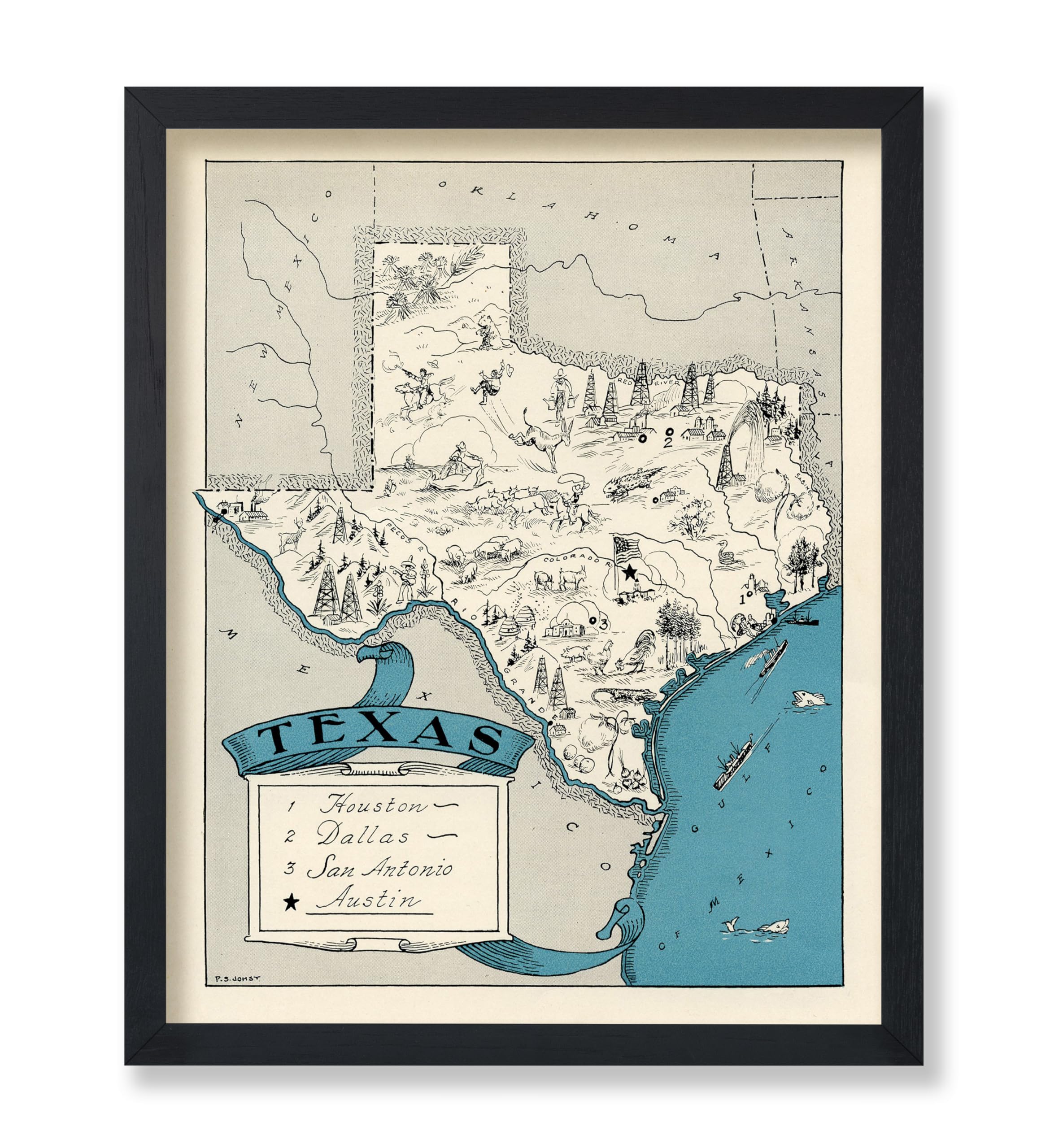 Poster Master Vintage Map Poster - Retro Texas Map Print - Texas State Map Art - Gift For Teacher, Student, Travel Lover, Texan