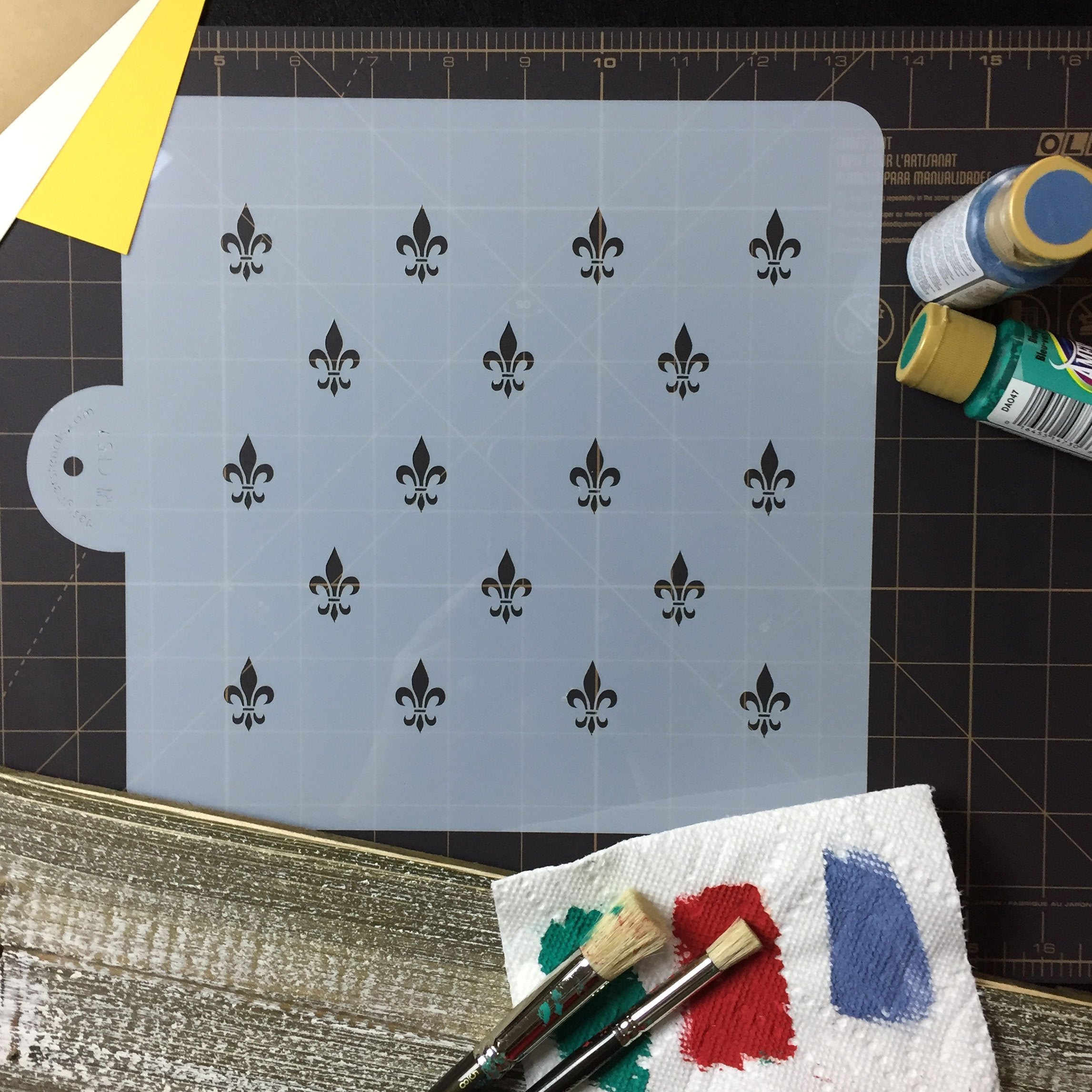 Designer Stencils Fleur De Lis Miniprint Cake Stencil, Beige/Semi-Transparent