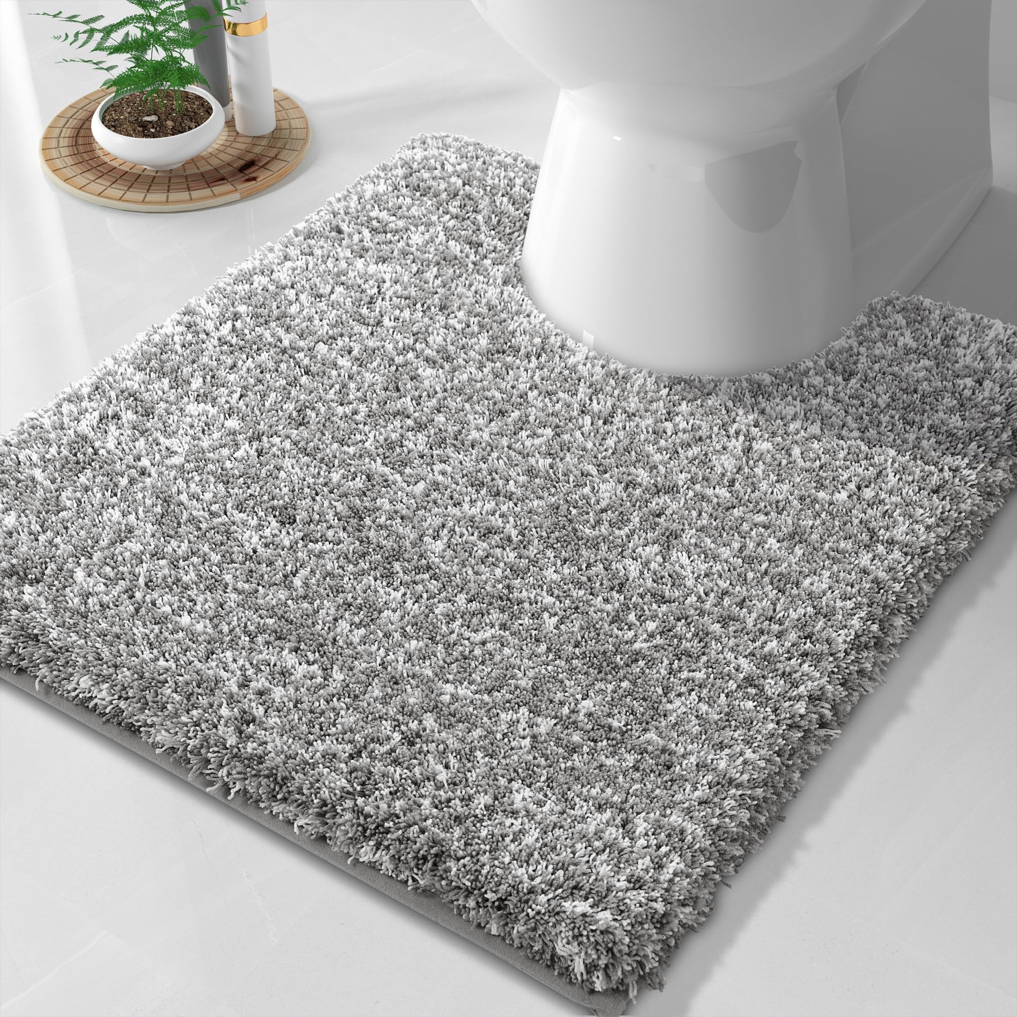 Yimobra Fluffy Toilet Rugs U Shaped, Shaggy Soft Comfortable Non Slip, Water Absorbent Microfiber Bath Mat, Dries Quickly, Machi