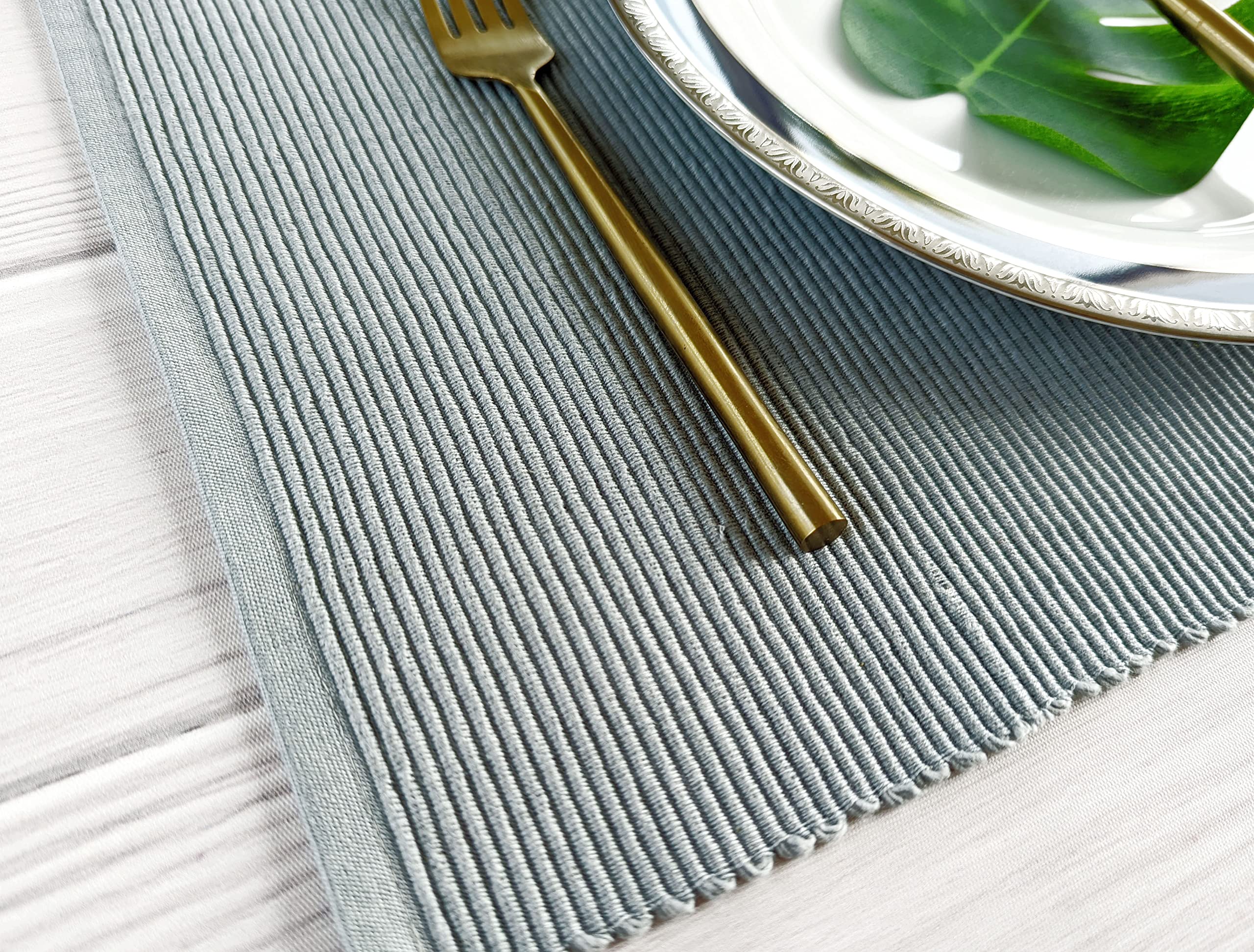 Avka Studio 100% Cotton Ribbed Placemats - Set Of 6-13 X 19 Inches - Grey - Everyday Cloth Table Mats - Thick Construction, Wash