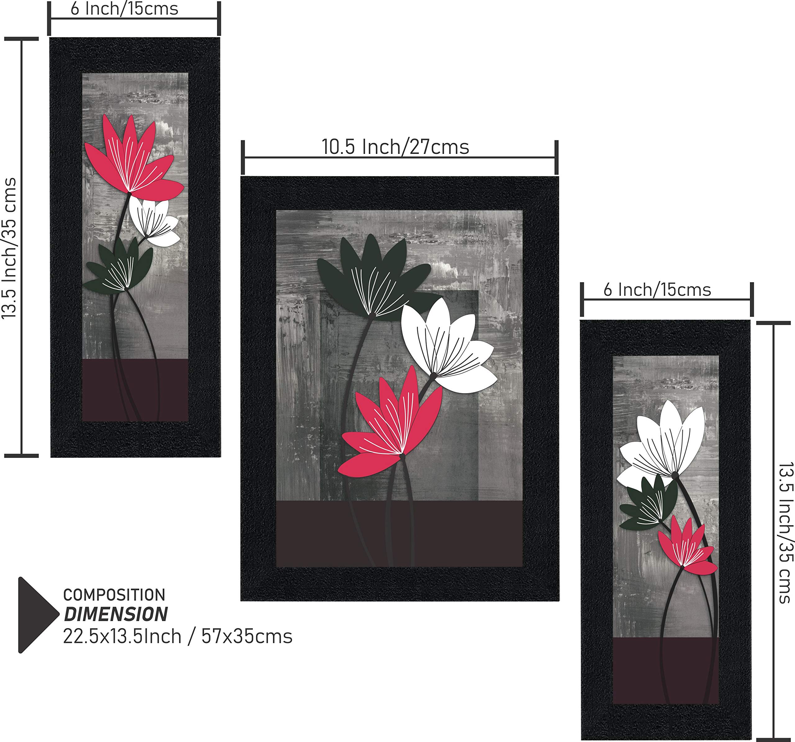 Saf Paintings Uv Textured Flower Print Framed Painting Set Of 3 For Home Decoration - Size 35 X 2 X 50 Cm Sanfs71