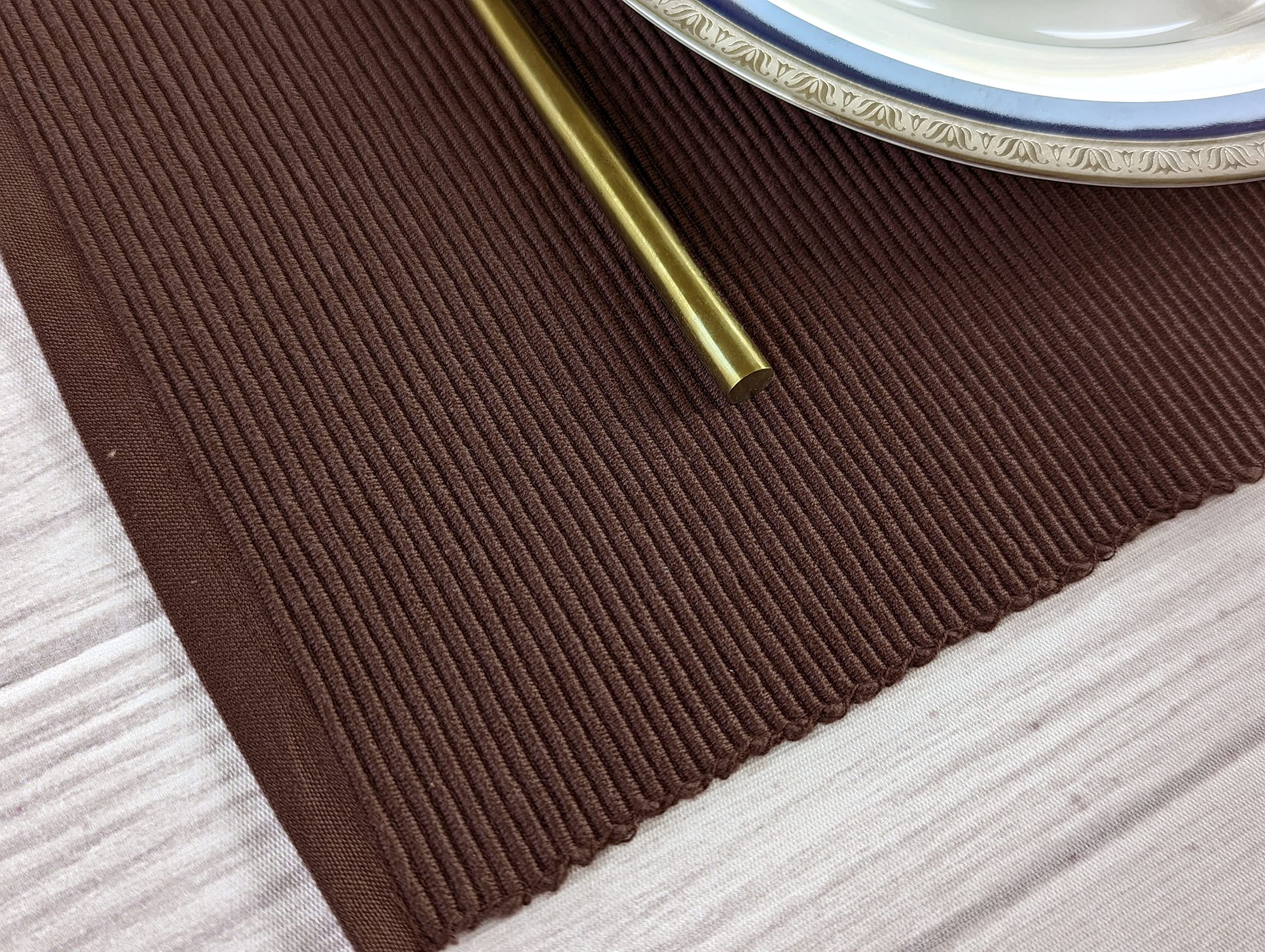 Avka Studio 100% Cotton Ribbed Placemats - Set Of 6-13 X 19 Inches - Brown - Everyday/Thanksgiving/Fall Cloth Table Mats - Thick