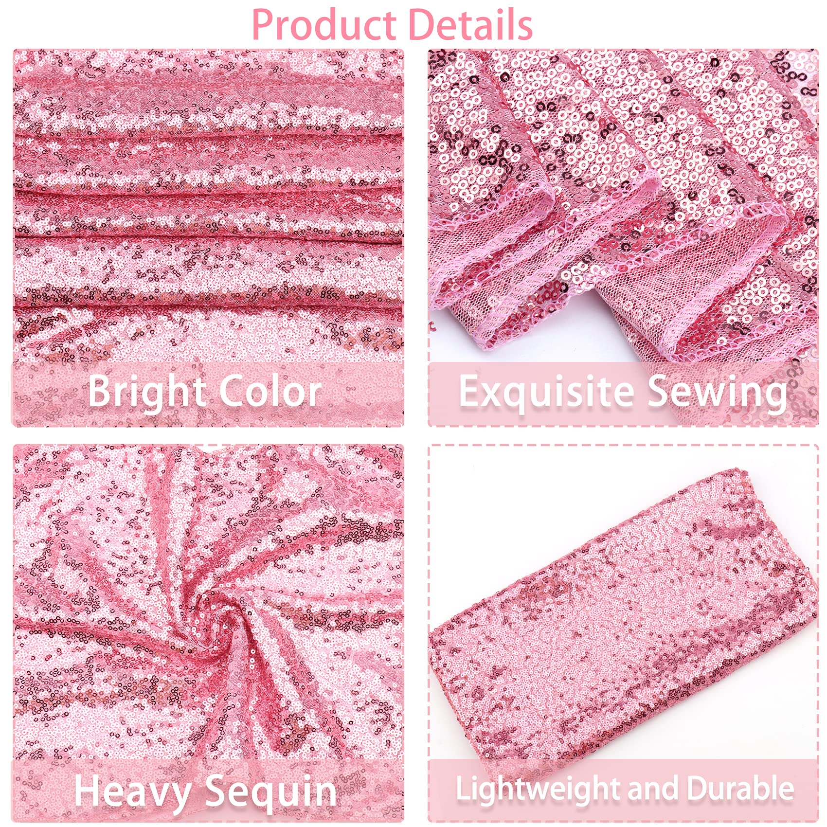 12 Packs 12 X 108 Inch Pink Sequin Table Runner Glitter Dining Table Runner For Birthday Wedding Engagement Bridal Baby Shower B