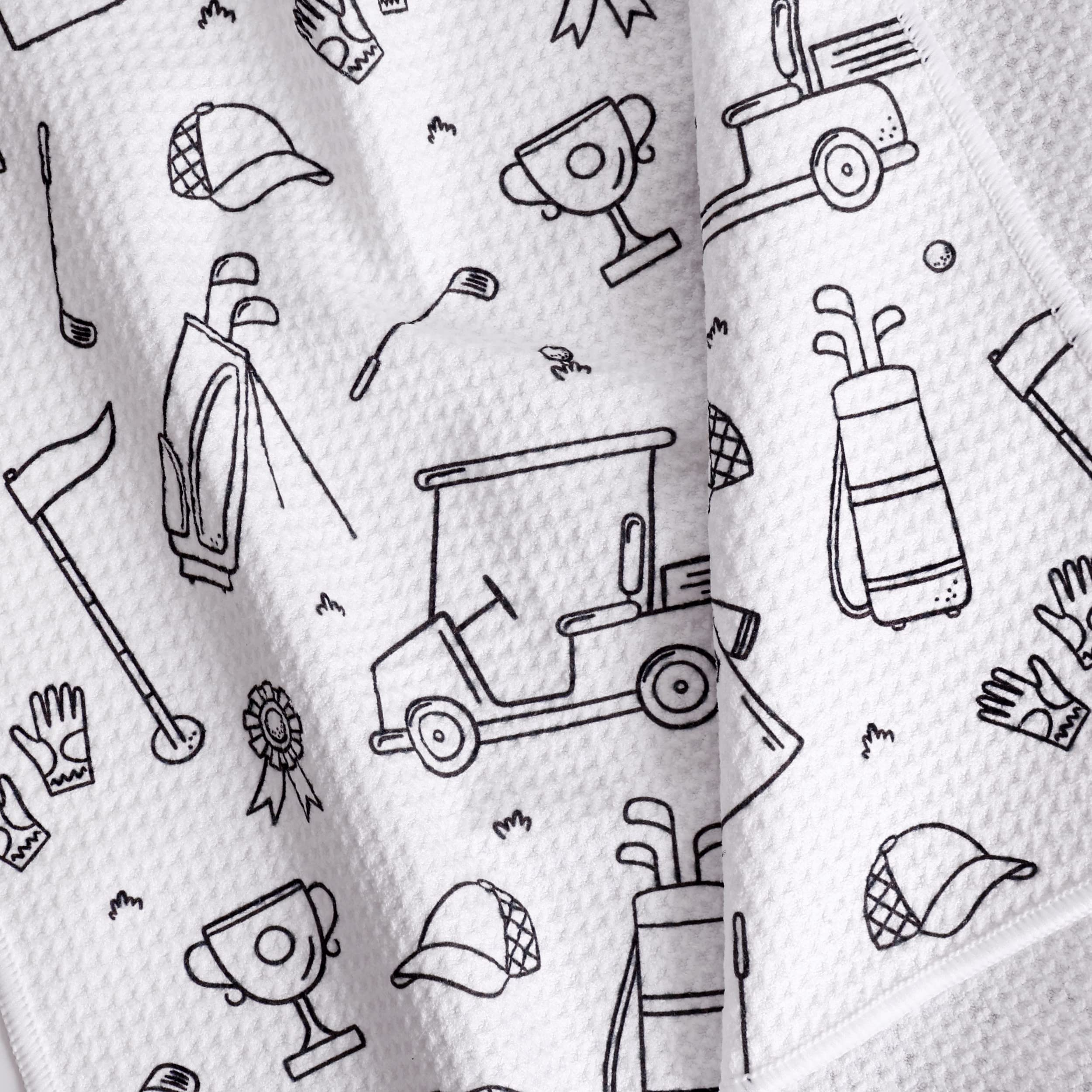 Playing It Forward Golf Doodles Golf Towel with Clip for Women and Men  Microfiber Waffle and Ball Towels  Set of 2