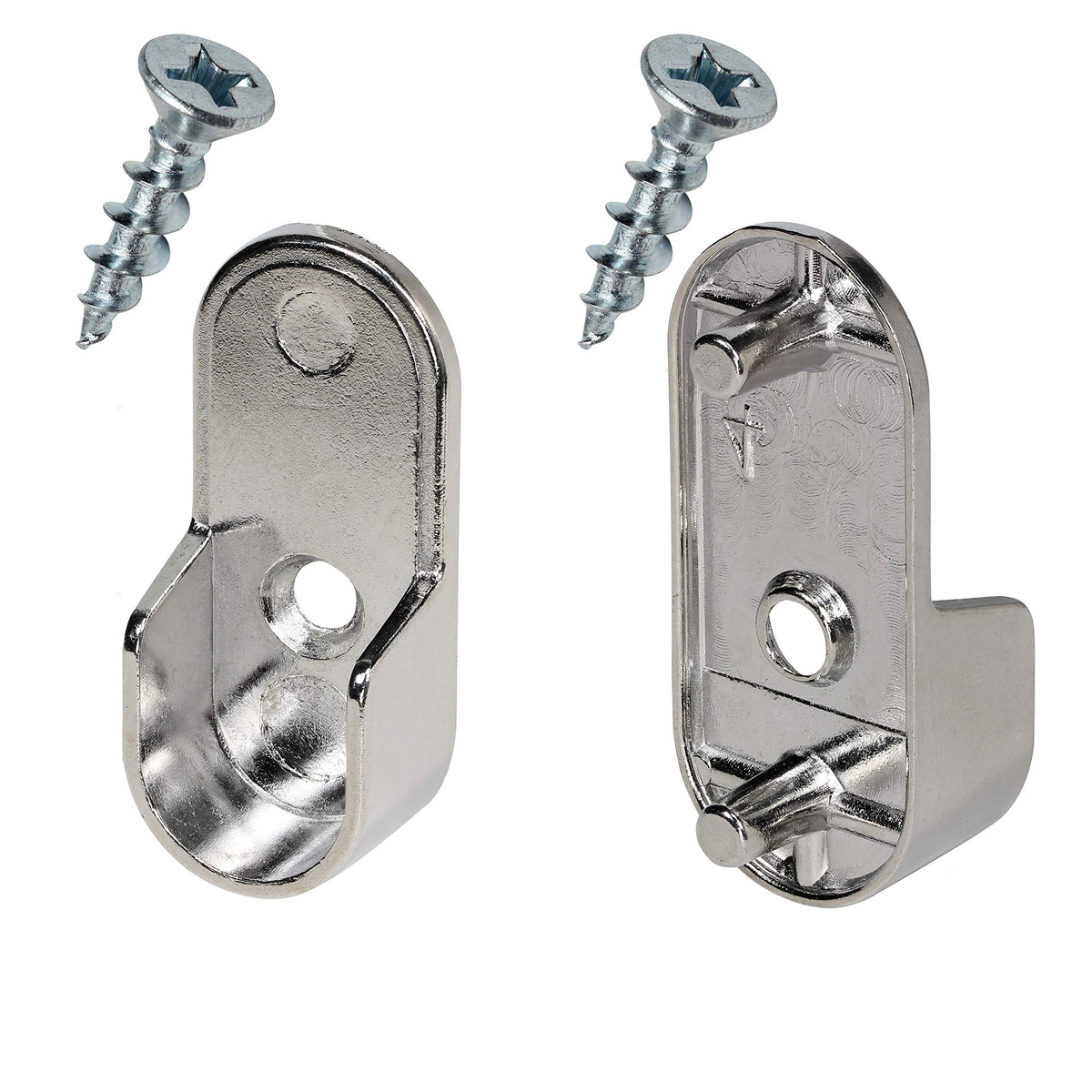 Rok Hardware Chrome 1-3/16 '' (30 Mm) X 19/32 '' (15Mm) Oval Closet Rod End Support With 3/16 '' (5Mm) Pins 30X15X5Mmch (2 Pack)