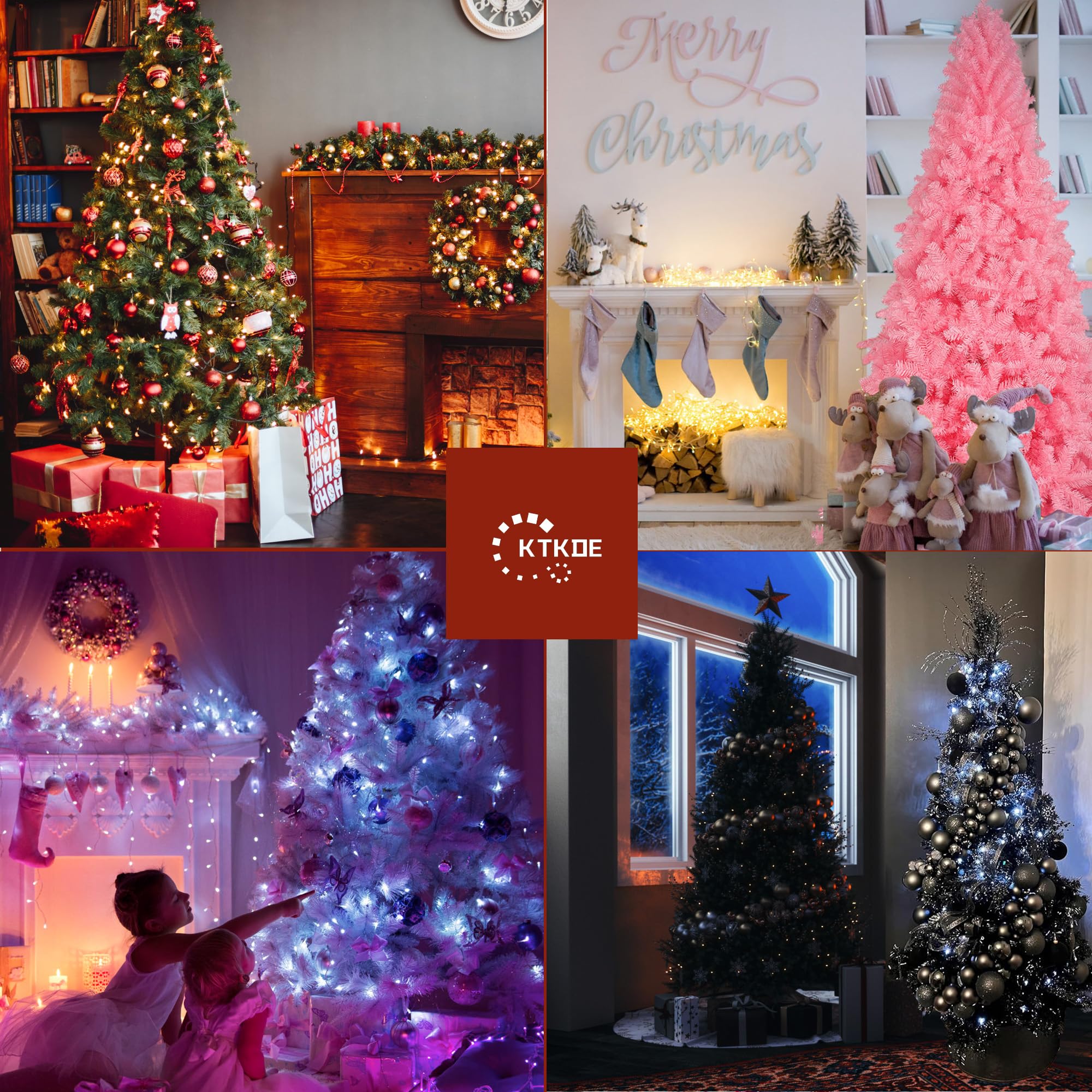 6ft White Christmas Tree, Xmas Tree Artificial Christmas White Trees with 1005 Branch Tips and Decorations(1pcs Top Star, 2set 2