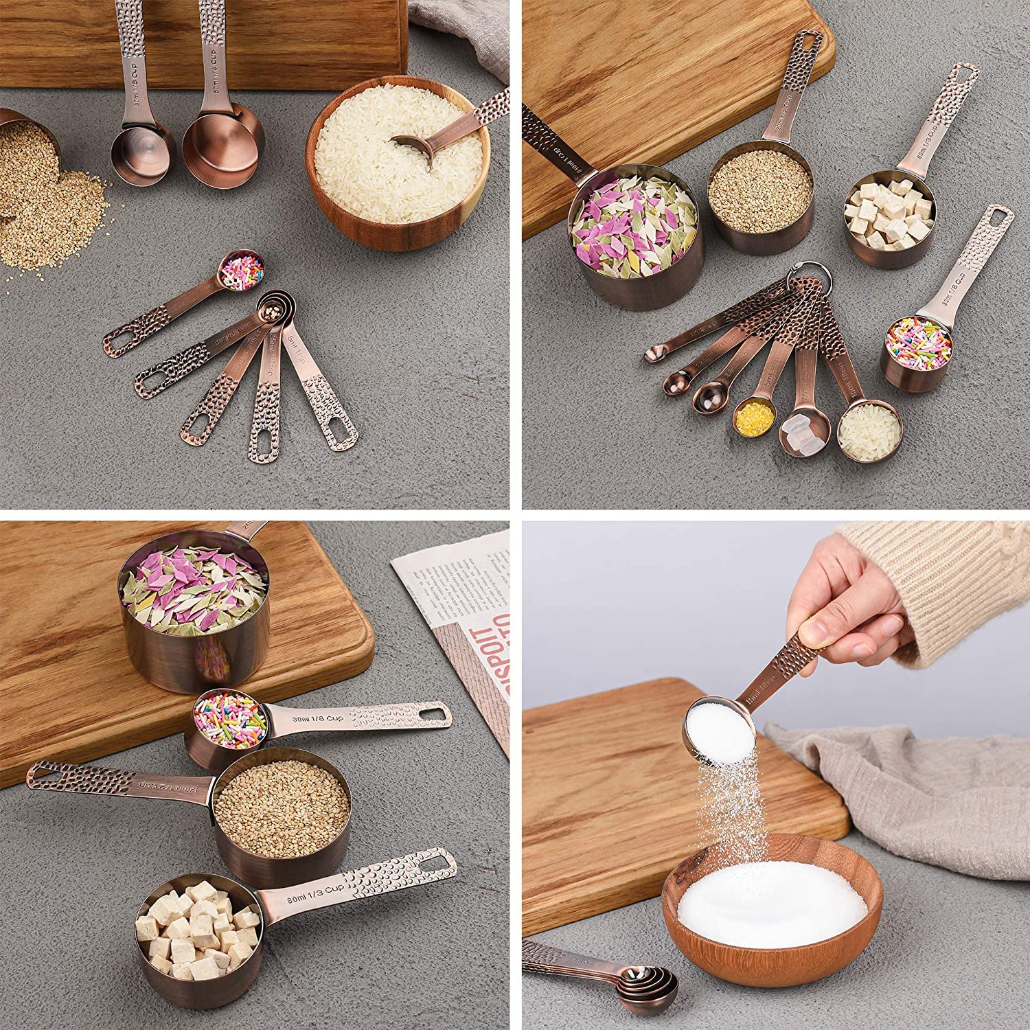 Sunmvehot Measuring Cups And Spoons Set, Copper Measuring Cups And Spoons Set, Stainless Steel Measuring Cups And Spoons Set, 4