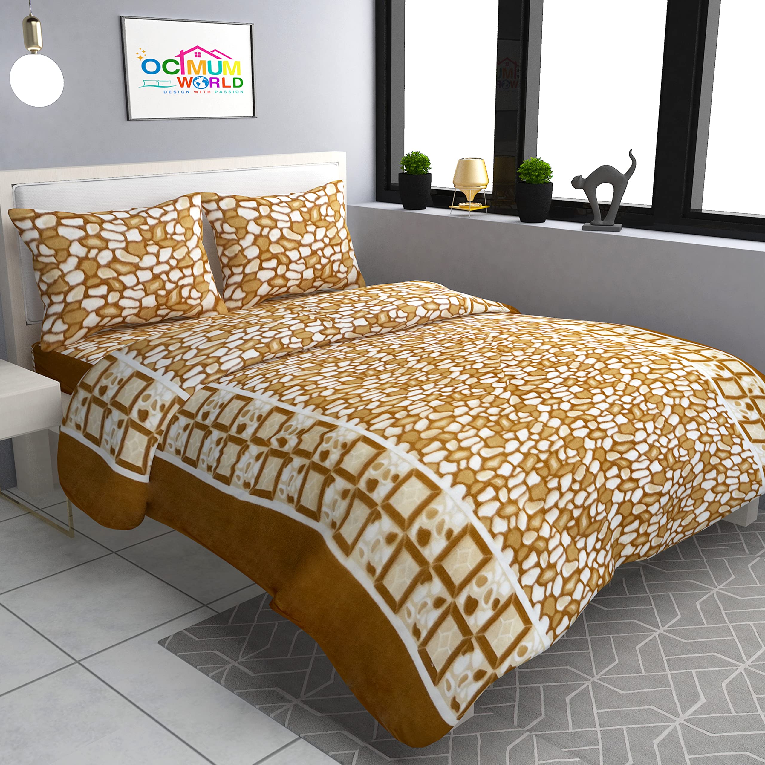 Morado Woolen Heavy Warm Fleece 210 Tc Double Bedsheet With Two Pillow Covers With Zipper For Winters (90100 Inches, Mustard)