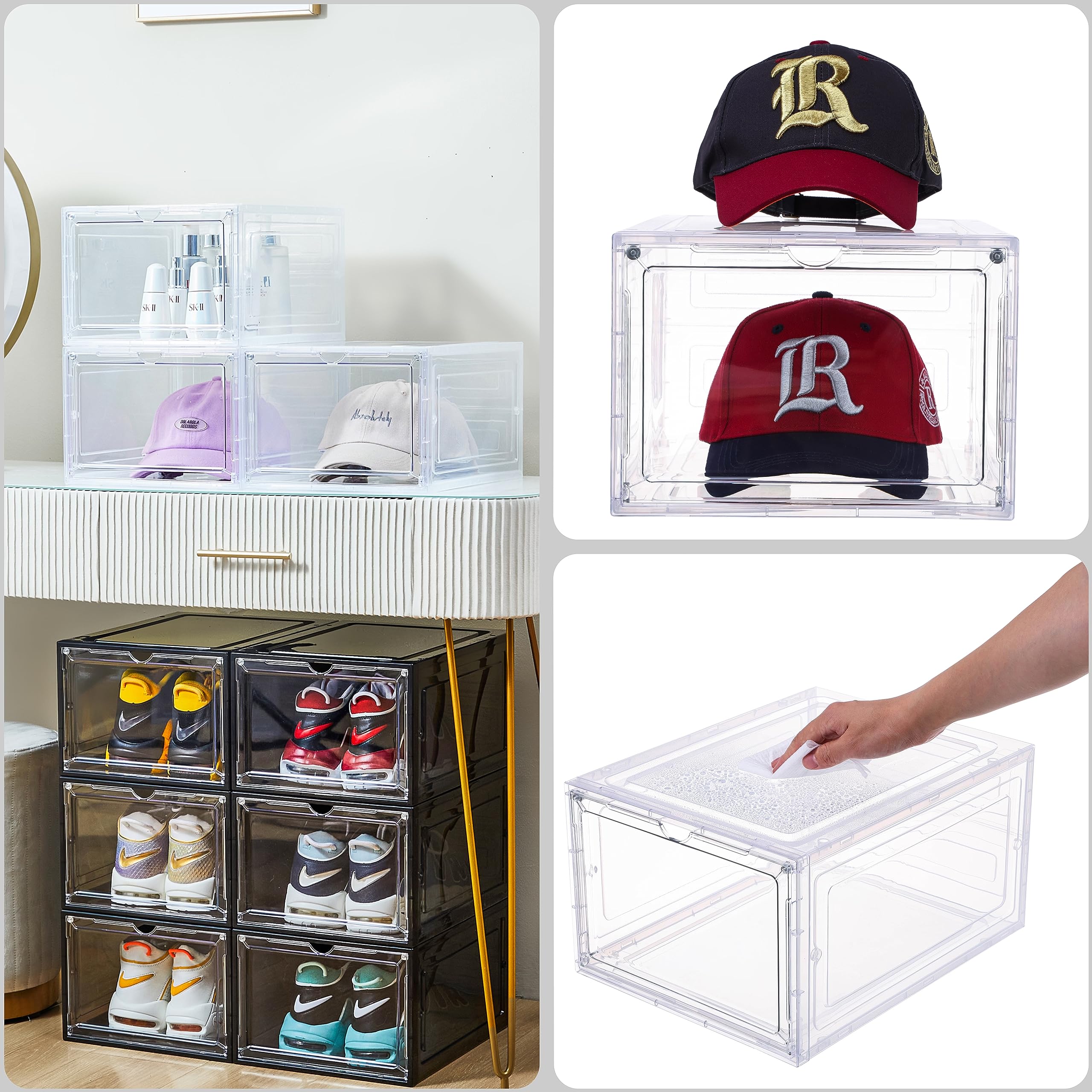Attelite Upgrade Harder Solid Plastic Hat Organizer For Baseball Caps, 8 Pack Stackable Hat Storage Box, Hat Holder With Clear M