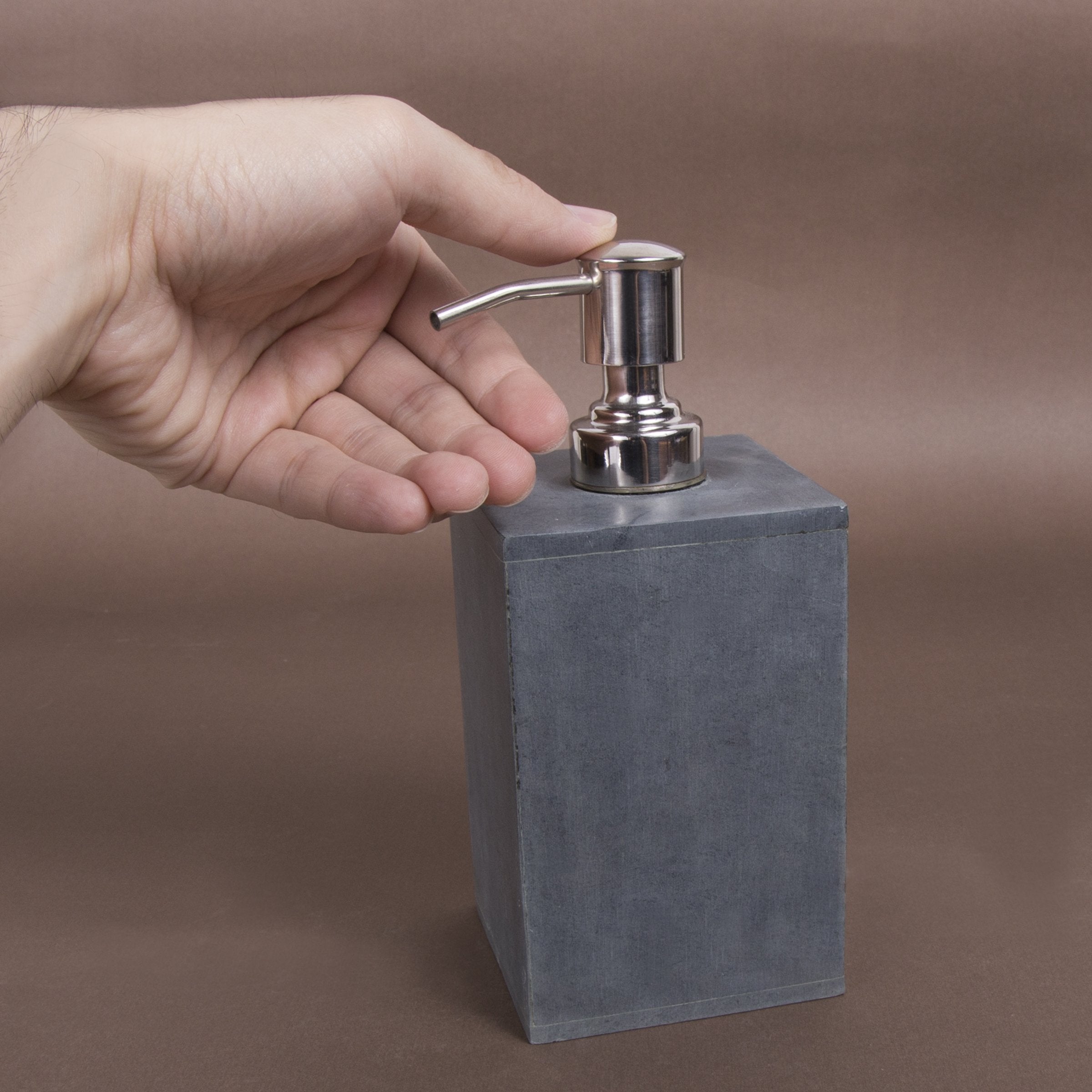 Creative Home Natural Soapstone Square Liquid Soap Dispenser Lotion Dispenser With Stainless Steel Pump, 3'' X 3'' X 7.3'' H, Gr
