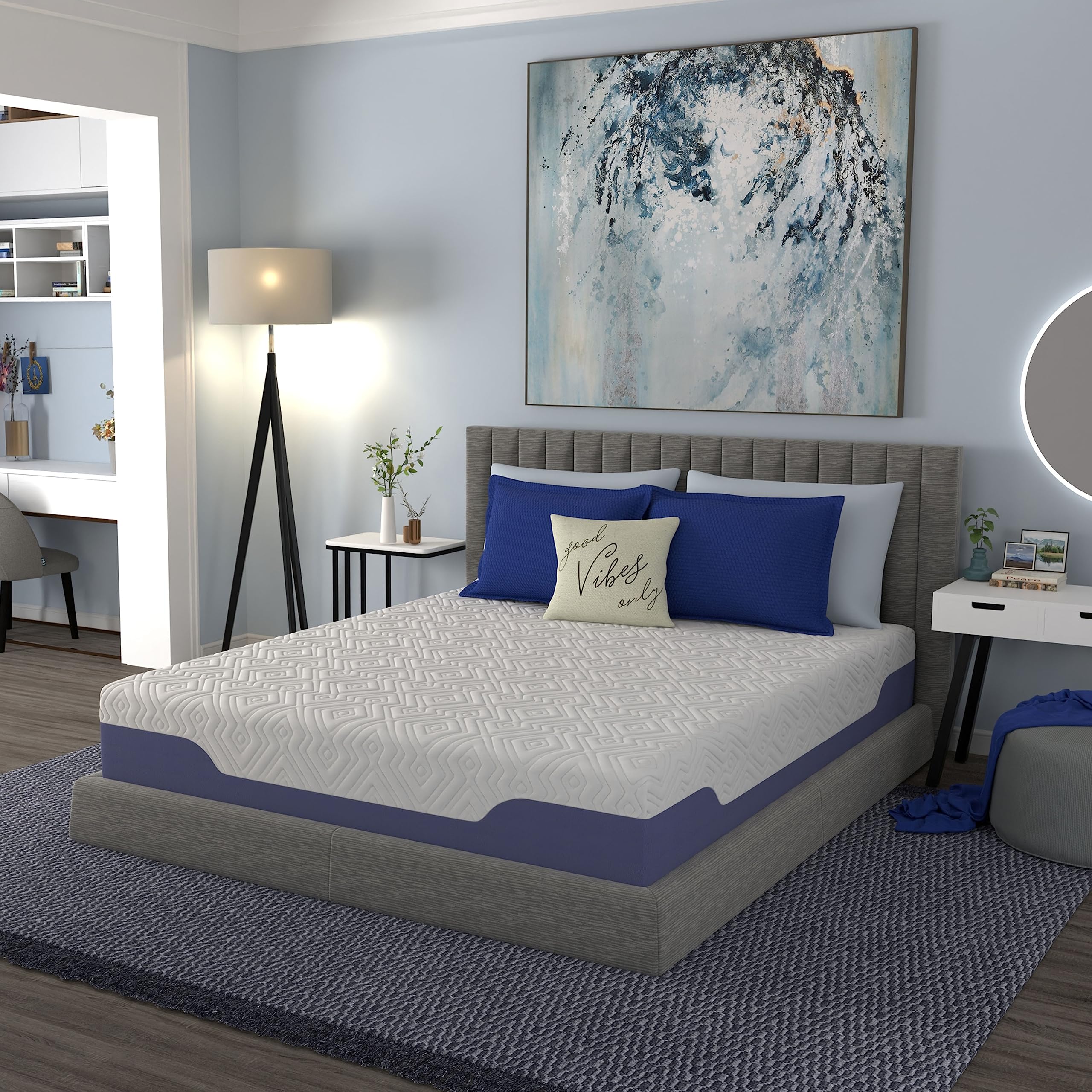 Vibe Supreme Cooling Hybrid Mattress, Innerspring And Gel Memory Foam Mattress, 10-Inch Bed In A Box, California King