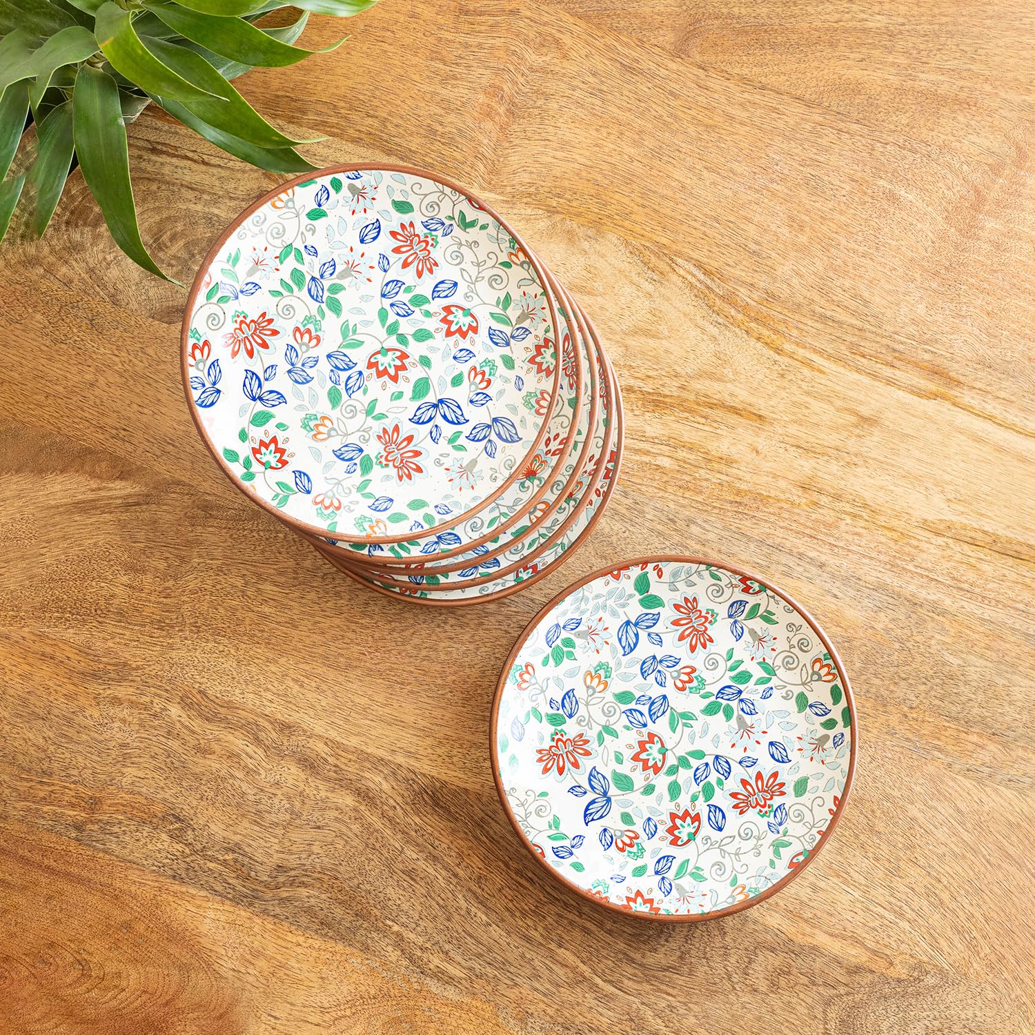 Exclusivelane 'Spring Garden' Handcrafted Ceramic Quarter Plates Small Side Snack Plates (Set Of 6, Microwave Safe, Dishwasher S