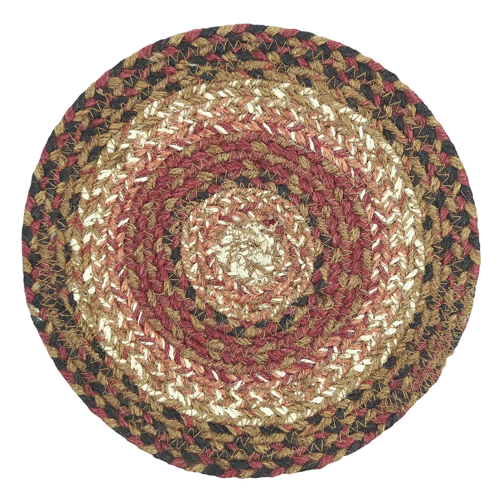 Vhc Brands Ginger Spice Trivet Hot Pad For Pots Pans, Orange Red Natural, Jute Blend, Round Circle, 8 Inches
