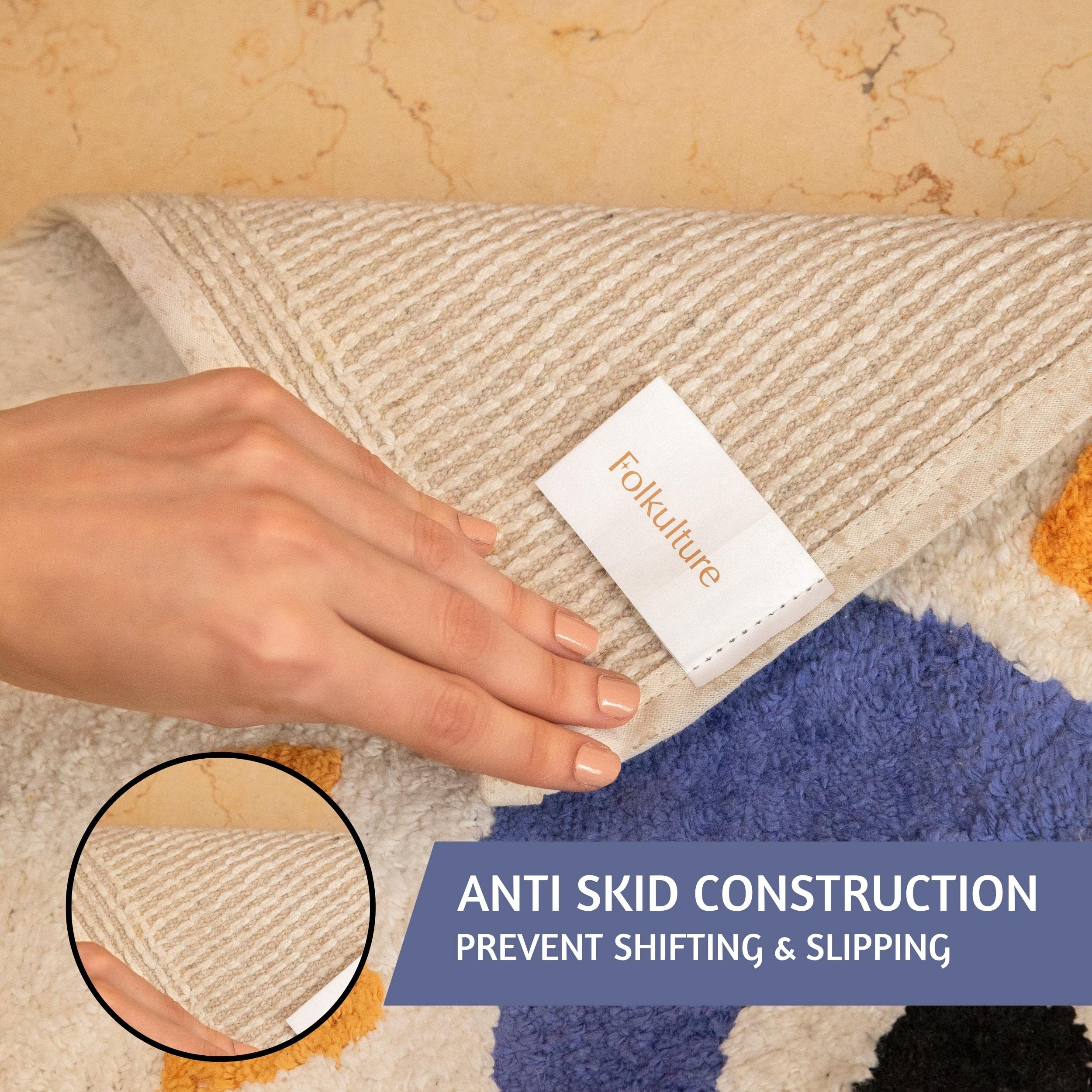 Folkulture Bathroom Rugs Or Bath Mats For Bathroom, 100% Cotton Bathmat Or Shower Mat, 24'' X 17'' Non Slip Tub Mat Or Farmhouse