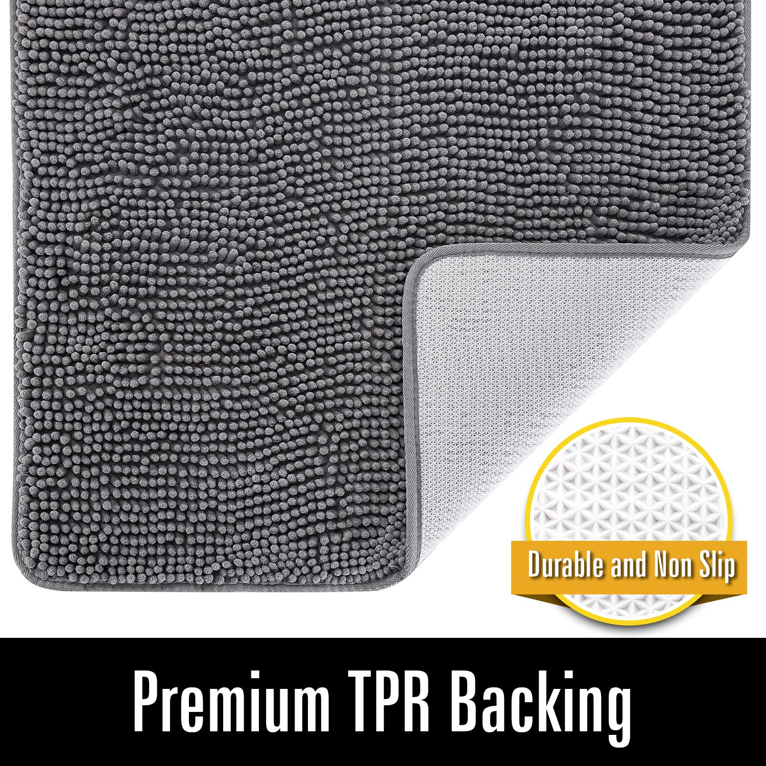 LOCHAS Luxury Bathroom Rug Shaggy Bath Mat 24 x 70 Inch  Washable Non Slip Bath Rugs for Bathroom Shower  Soft Plush Chenille Absorbent Carpets Mats  Grey