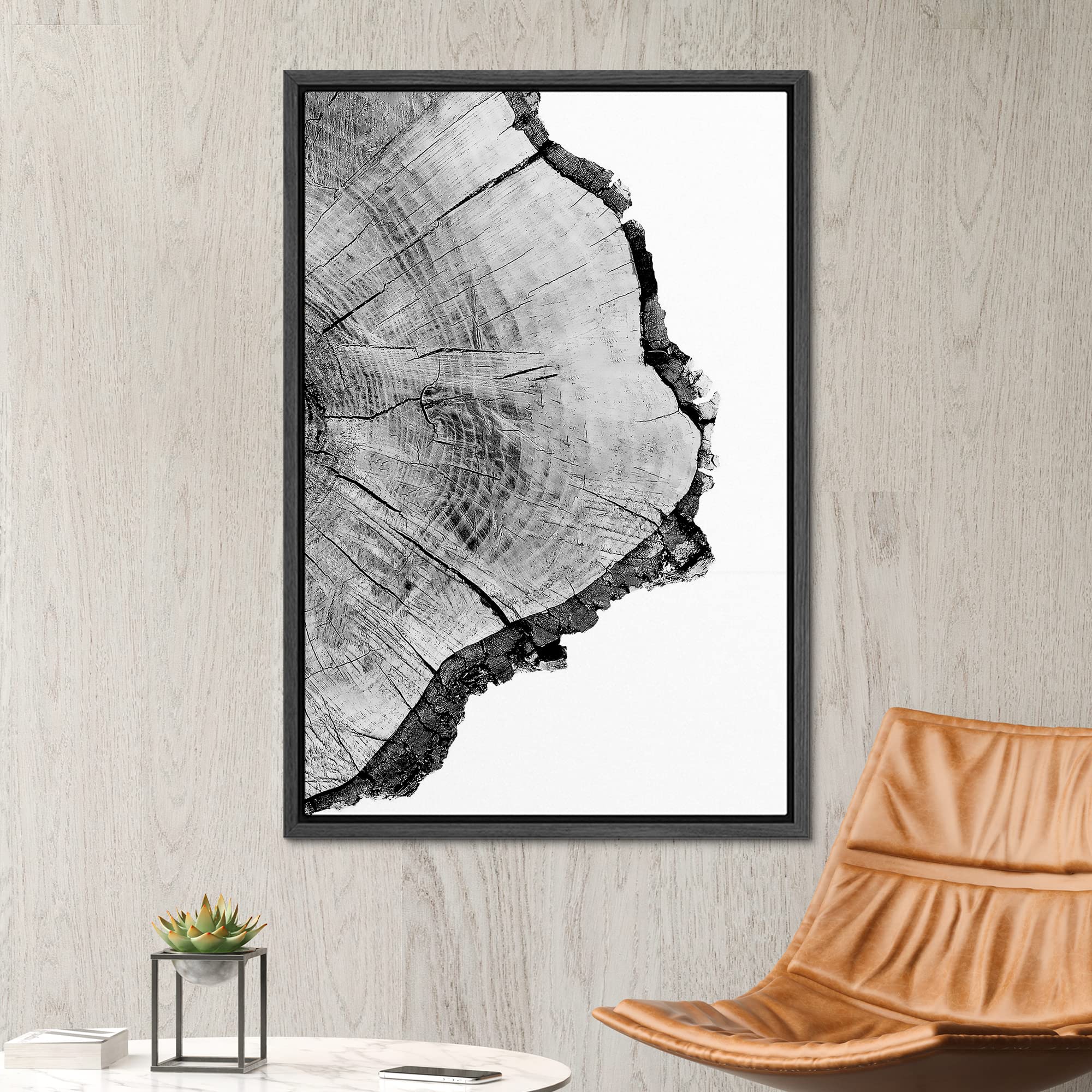 Signwin Framed Canvas Print Wall Art Detailed Wood Rings Of Tree Nature Wilderness Photography Realism Rustic Dramatic Grey Blac