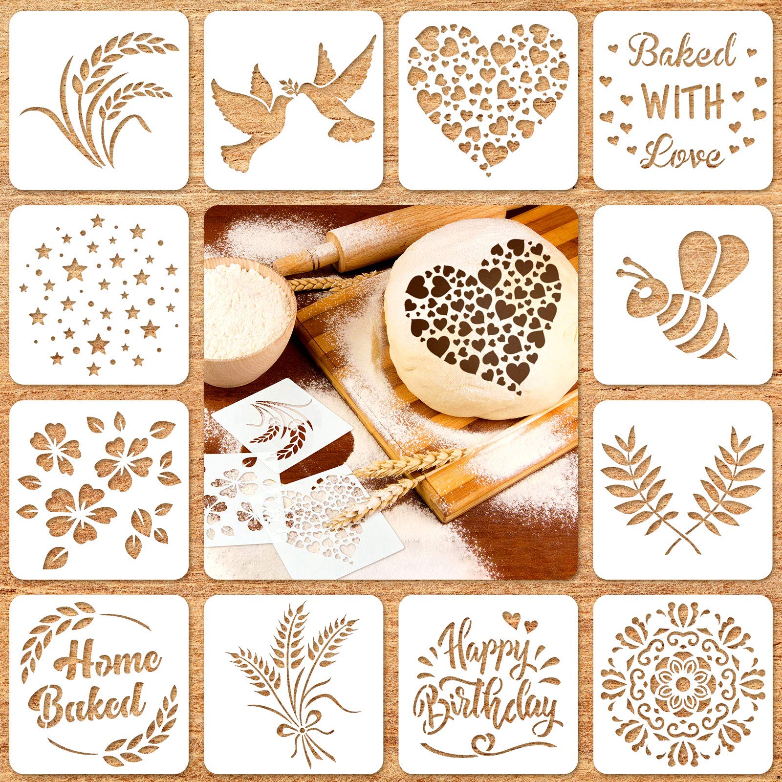 Patelai 12 Pcs Stencil For Bread Artisan Bread Stencils Baking Stencil Set Cook Stencil Baking Template Bread, Cake, Pie, Or Coo