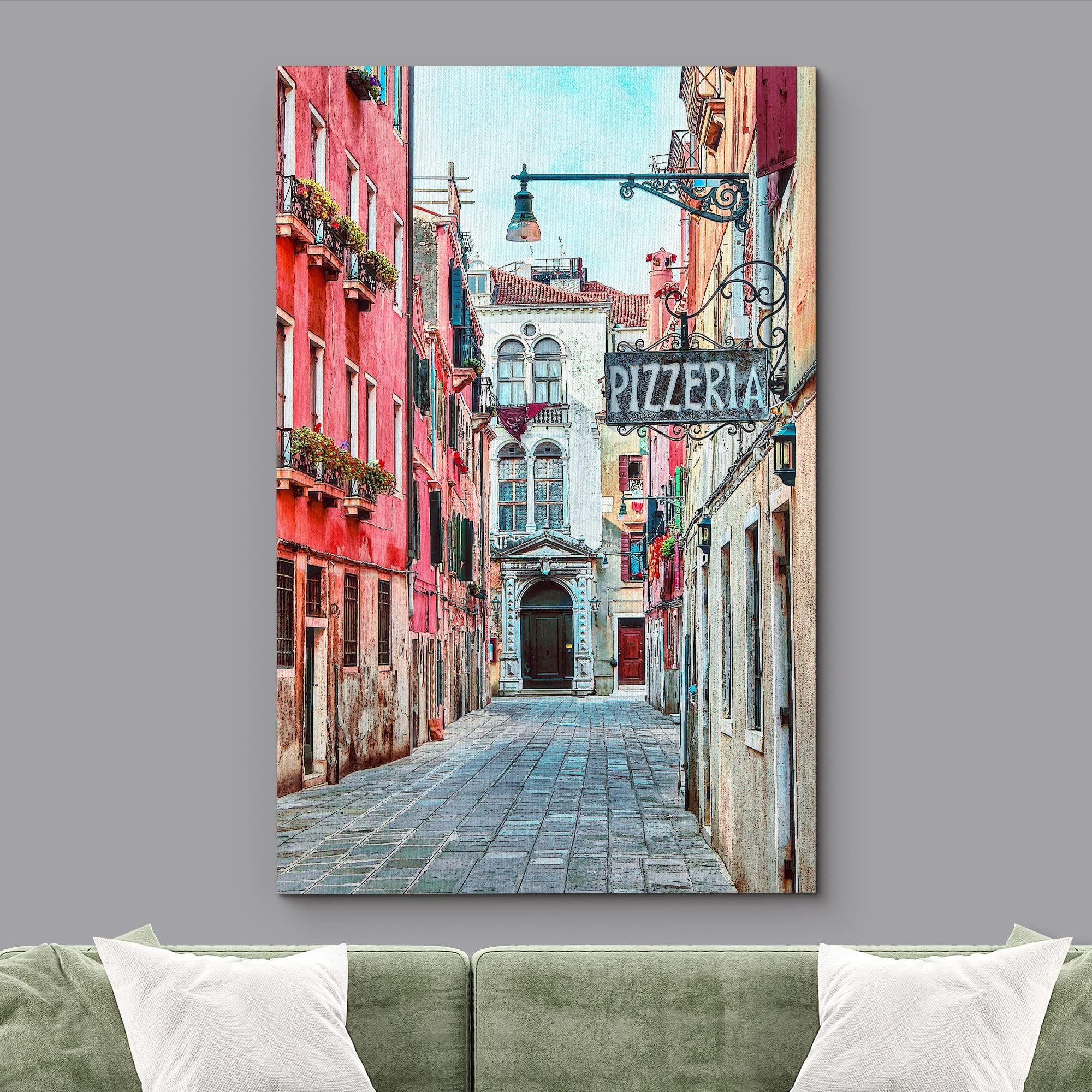 Wall26 Canvas Wall Art Quaint Street In Historic Venice, Italy With Pizzeria Sign - Gallery Wrap Modern Home Art | Ready To Hang