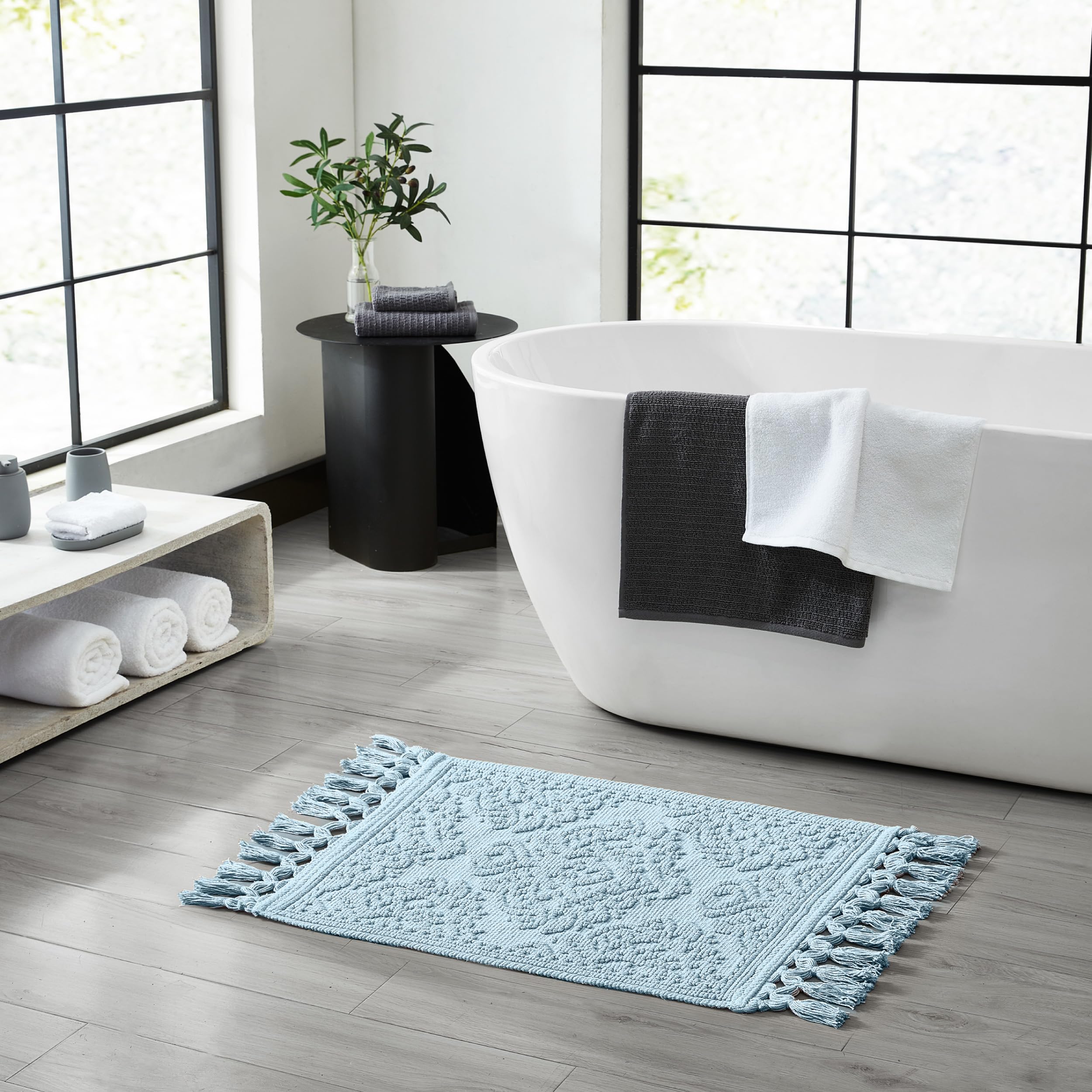 Jean Pierre - Ricardo Bath Mat, Woven Fringe Bathroom Rugs, 100% Cotton, Premium Bathroom Decor - Measures 17'' X 31'' - Light B