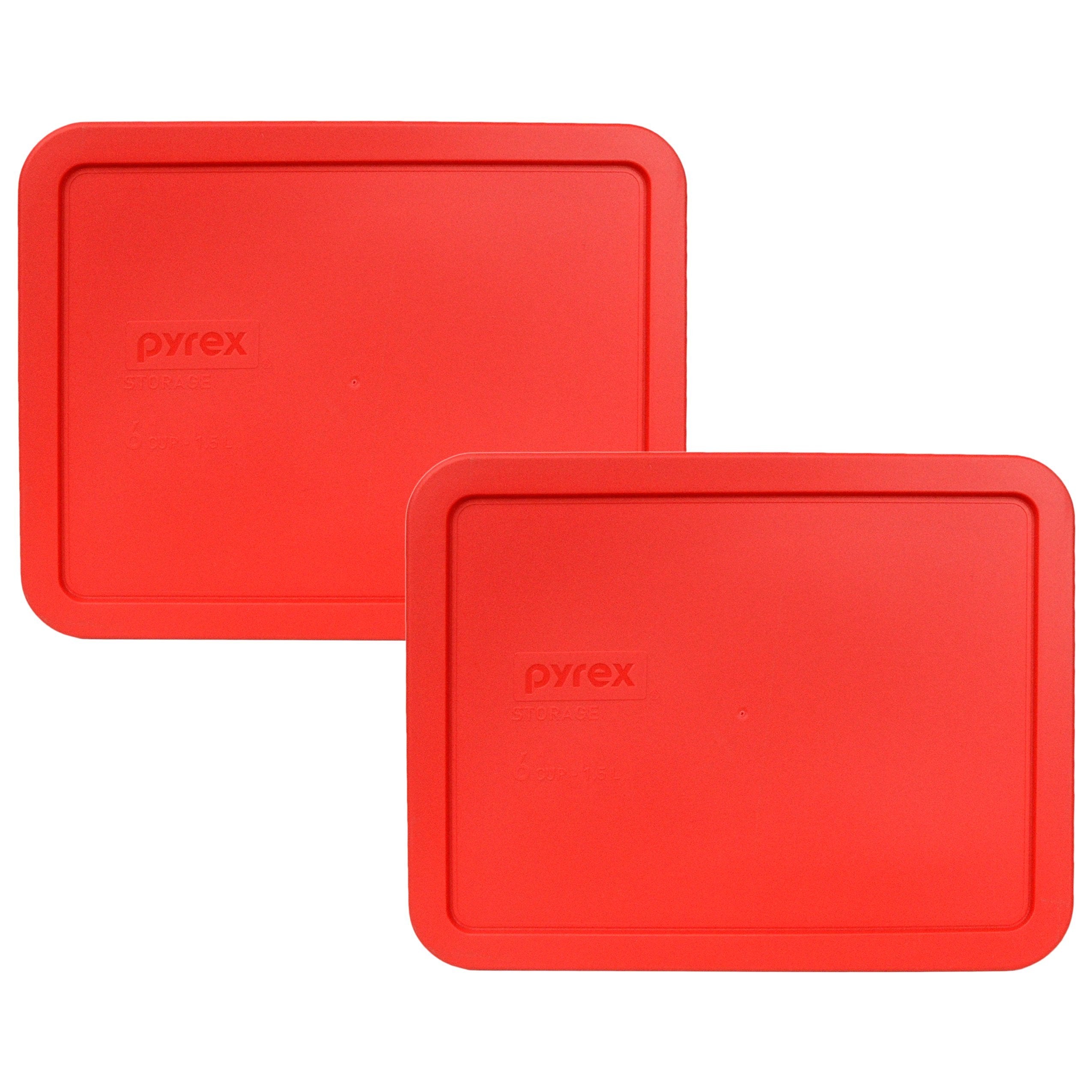 Pyrex 7211-Pc Red 6-Cup Rectangular Plastic Lid Covers, Made In Usa - 2 Pack