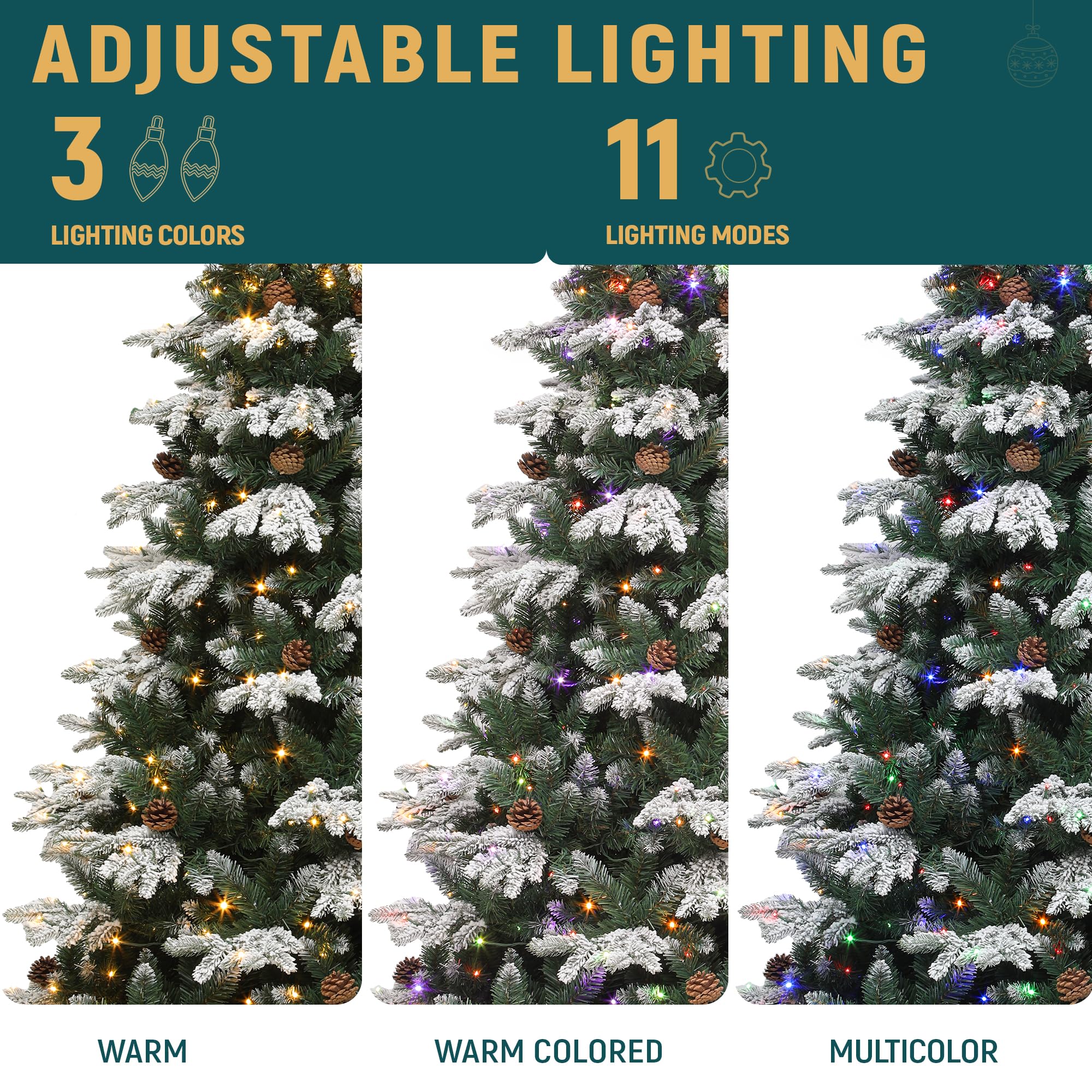 YITAHOME 6FT Prelit Christmas Tree with Remote Control, Hinged Artificial Pre-Decorated Tiered Flocked Christmas Tree w/ 900 PE