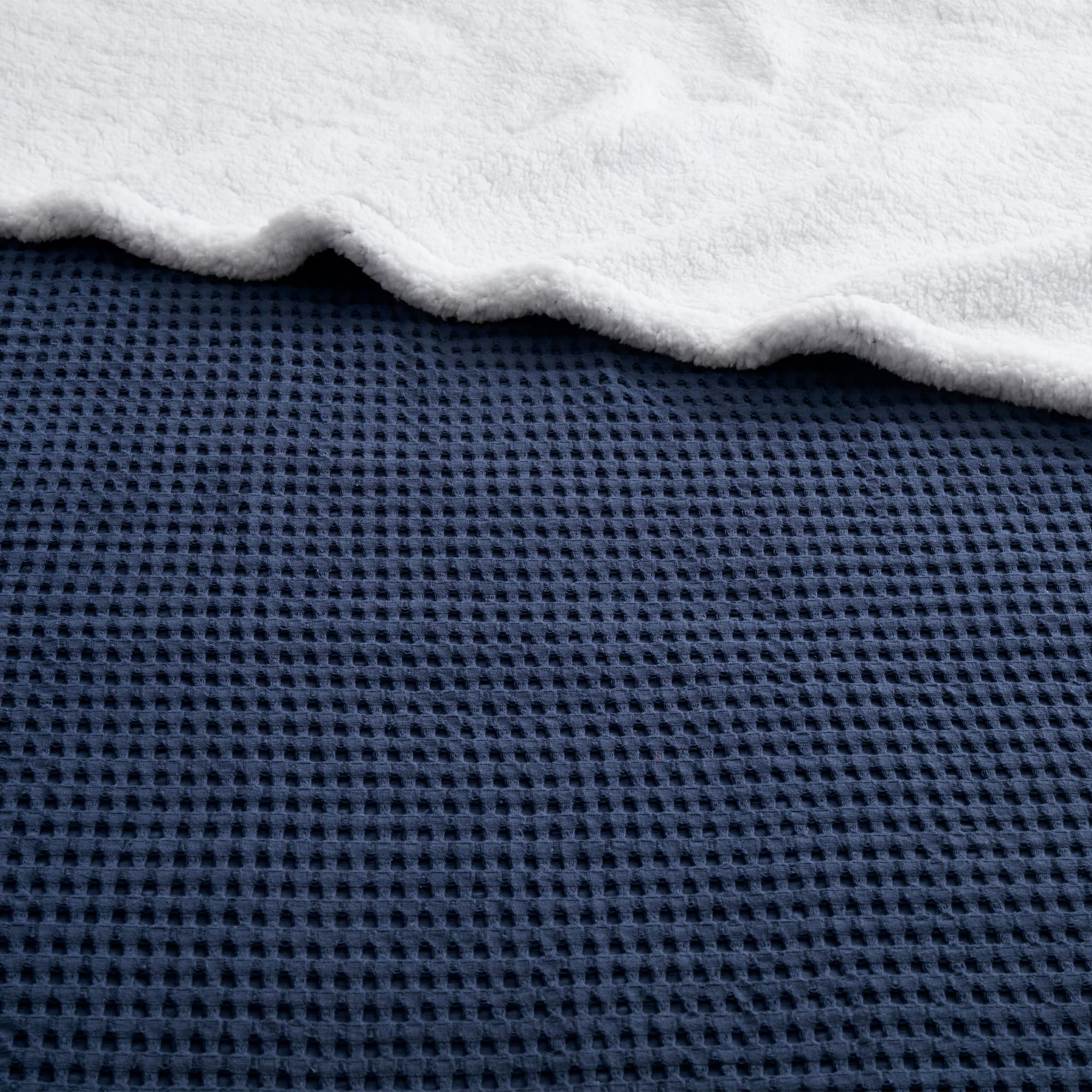 Levtex Home - Mills Waffle - Sherpa Throw - Navy Cotton Waffle - Quilt Size (50X60In)