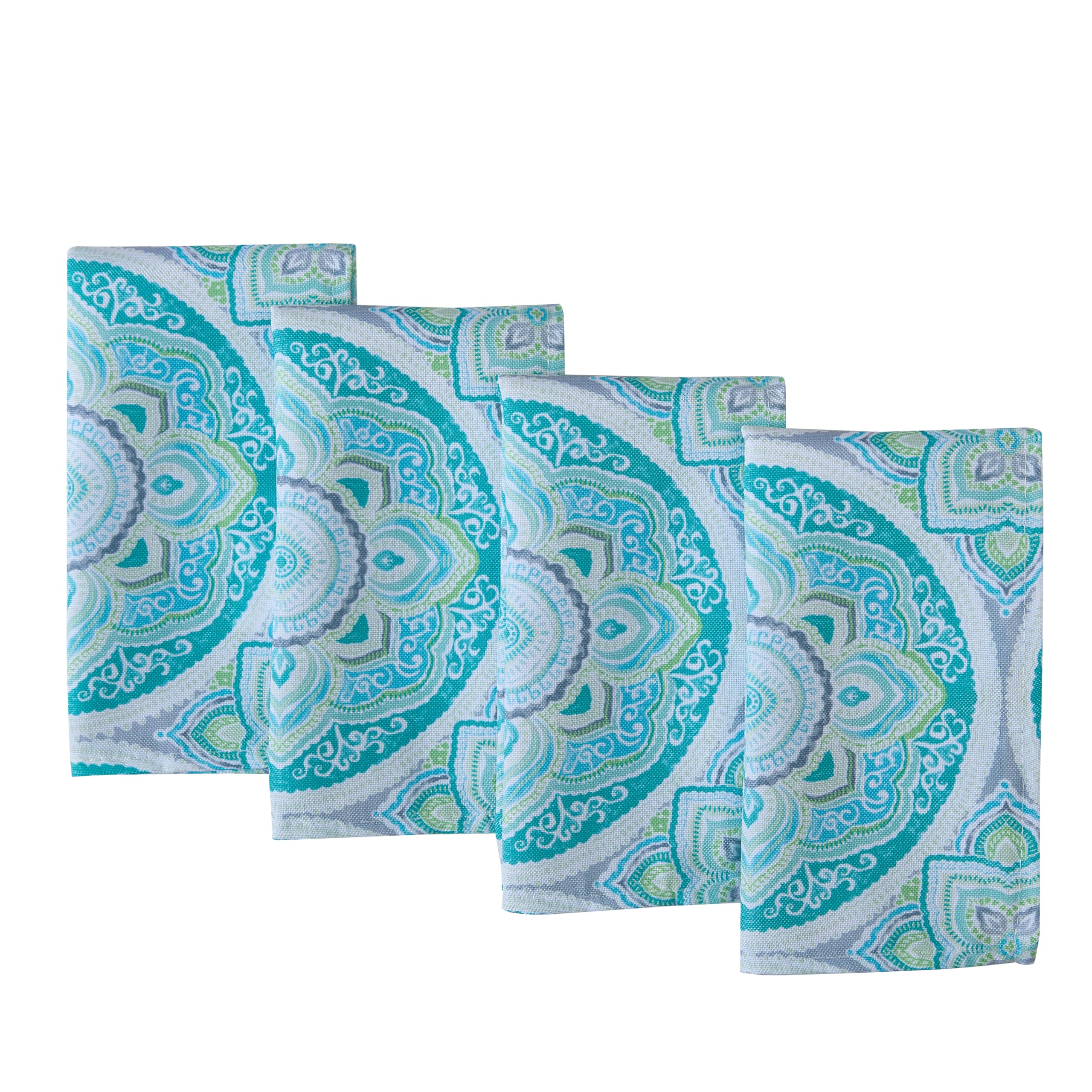 Newbridge Square Fabric Napkins, Santorini Mosaic Glass, Set Of 4 Napkins, Indoor Outdoor Stain And Water Resistant Heavy Weight