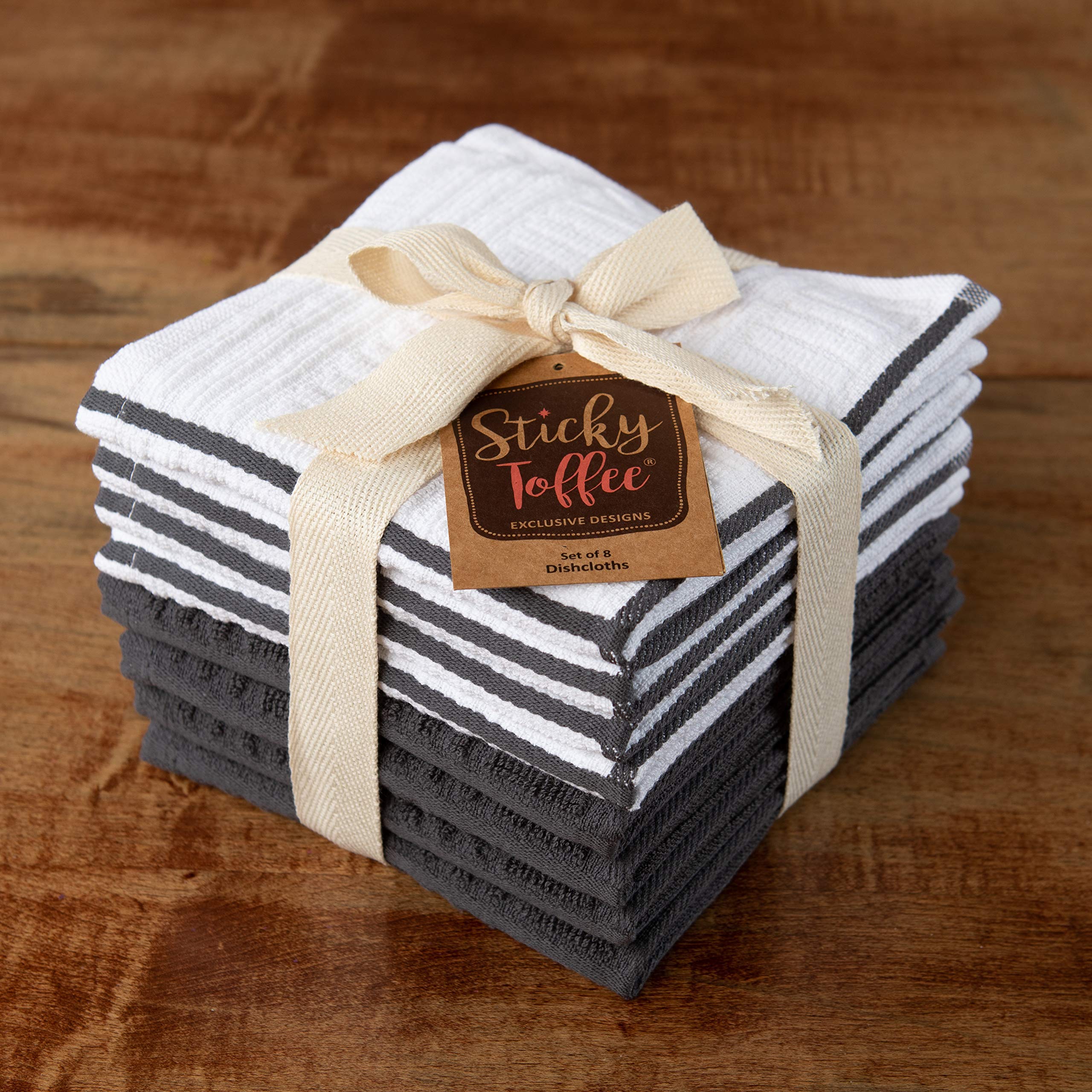 Sticky Toffee Cotton Kitchen Towels Dishcloths Set Of 8, Gray And White Dish Cloth Towels, Tea Towels, Reusable And Absorbent Cl