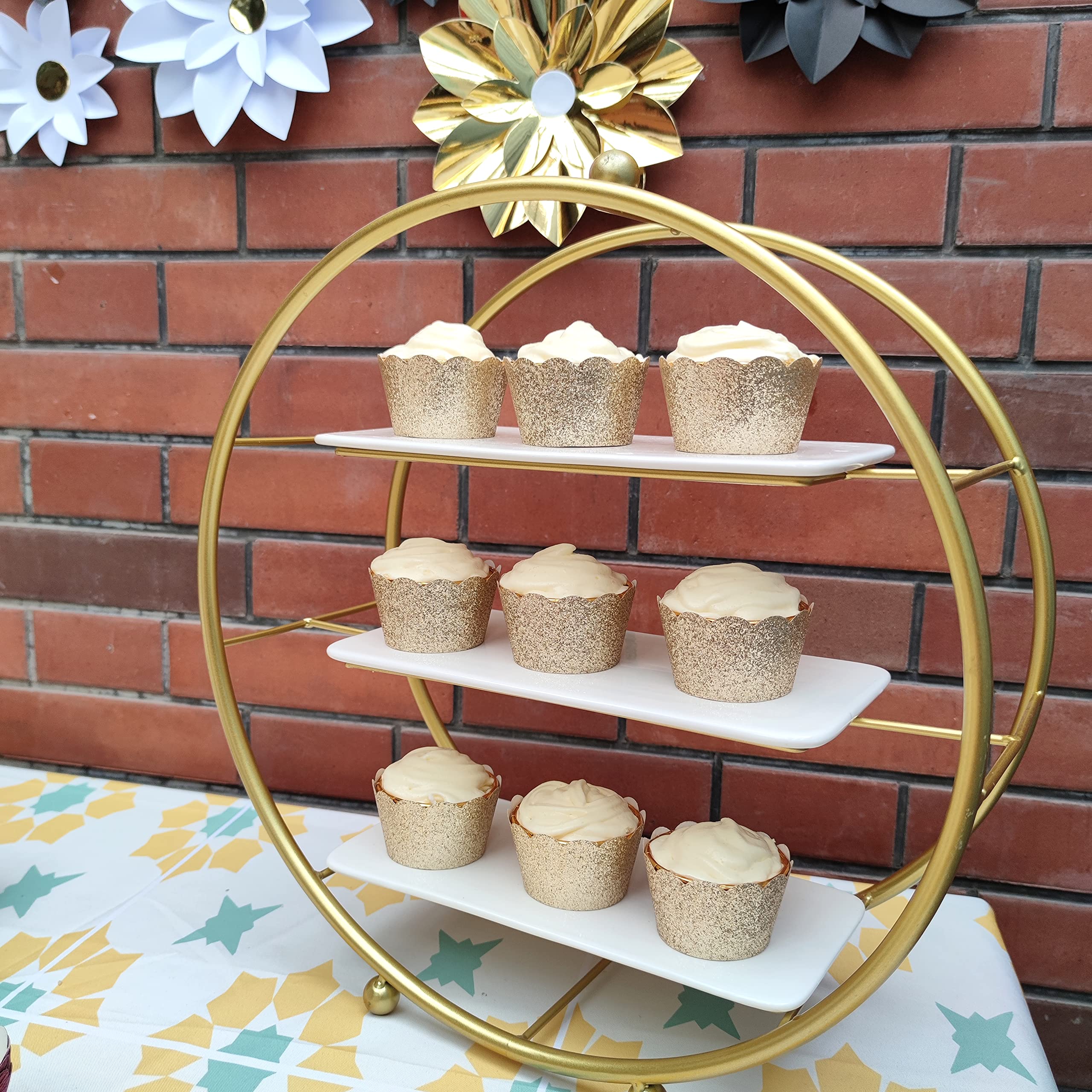 Mybbshower Glitter Gold Scalloped Cupcake Wrappers For Baby Shower 1St Birthday Supplies New Year Eve Cake Decoration Pack Of 24