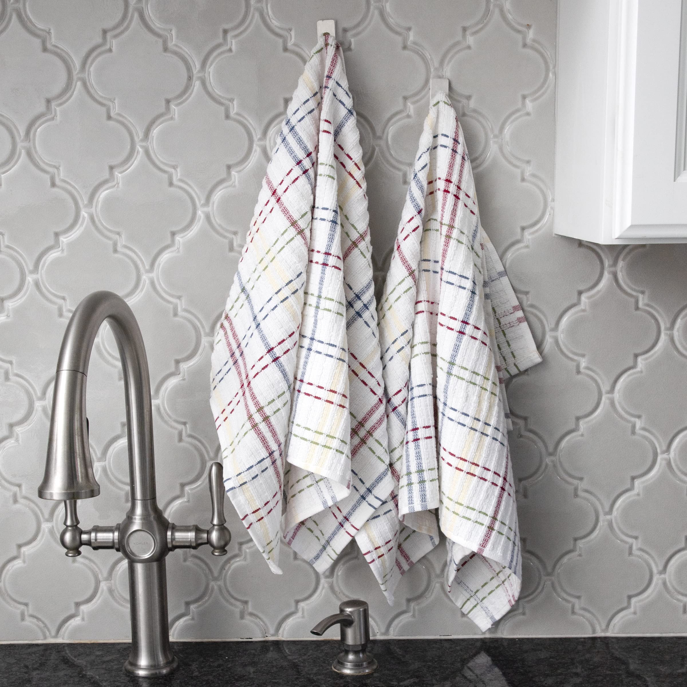 Ritz Royale Collection 100% Combed Terry Cotton, Highly Absorbent, Oversized, Checked Kitchen Towel Set, 28 X 18, 2-Pack, Paprik
