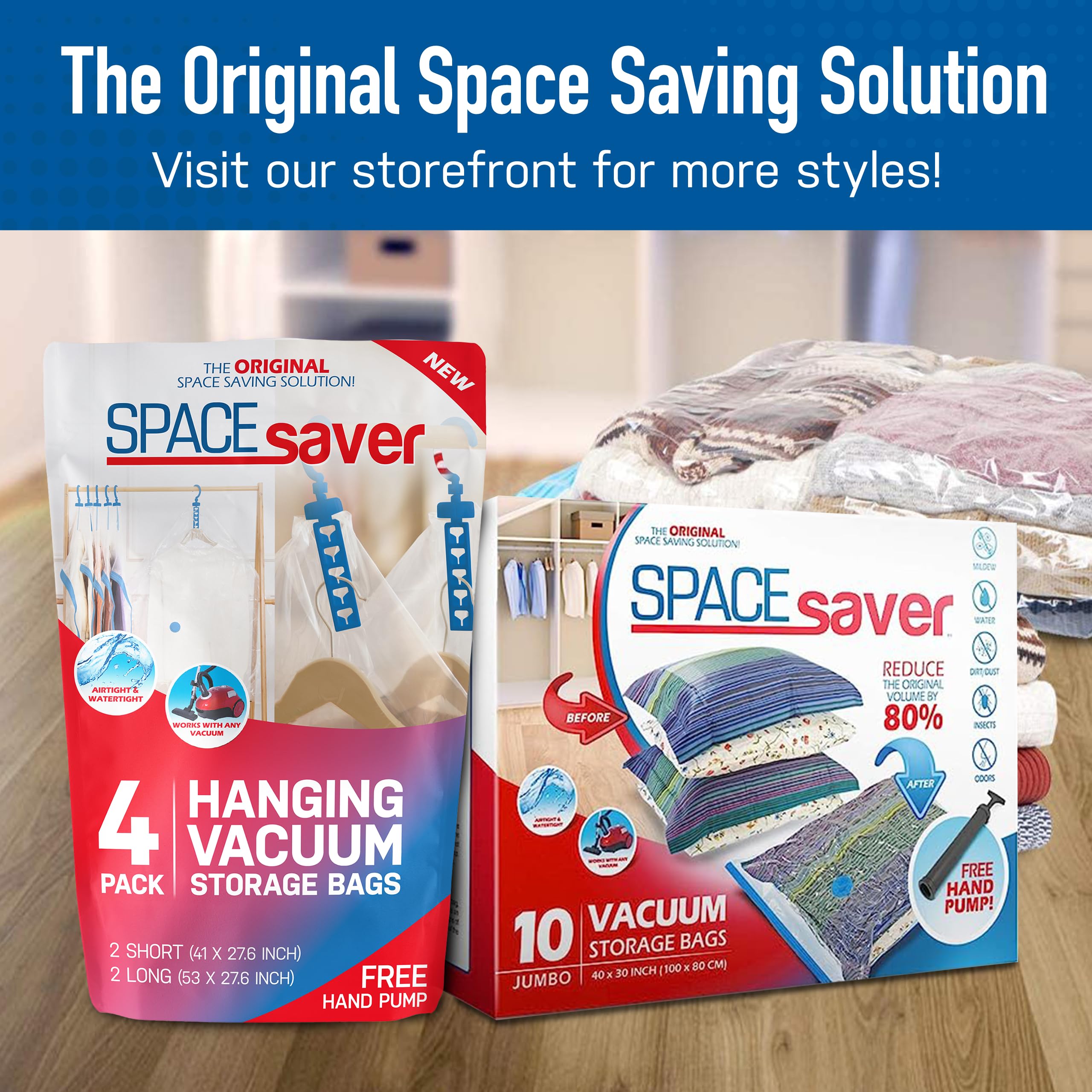 Spacesaver Variety Vacuum Storage Bags for Comforters, Blankets & Clothes - Sealed Compression Bags with Hand Pump - Space Saver