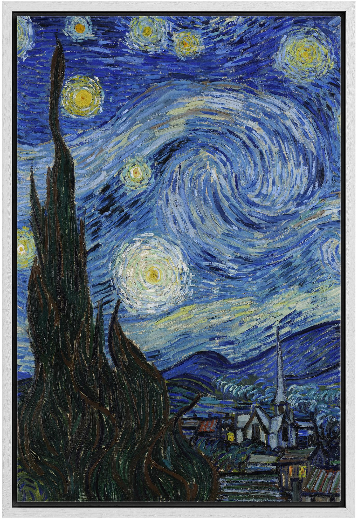 Wall26 Framed Canvas Print Wall Art Starry Night By Vincent Van Gogh Nature Wilderness Illustrations Modern Art Decorative Flora