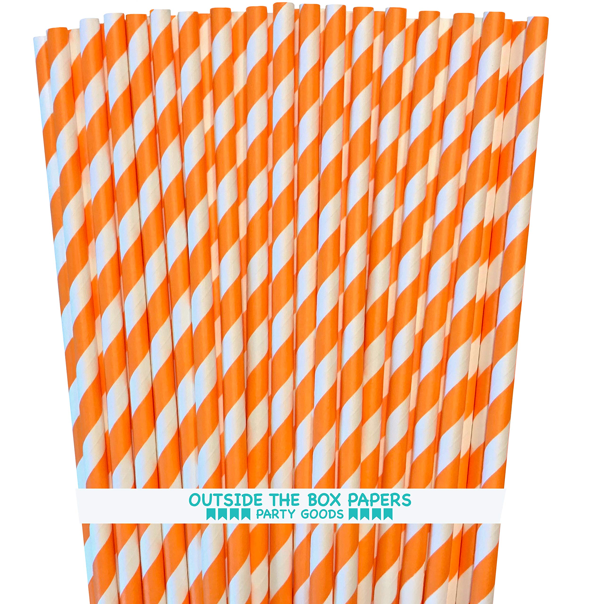 Stripe Paper Straws - Party Supply - Orange White - 7.75 Inches - Pack Of 100 - Outside The Box Papers Brand