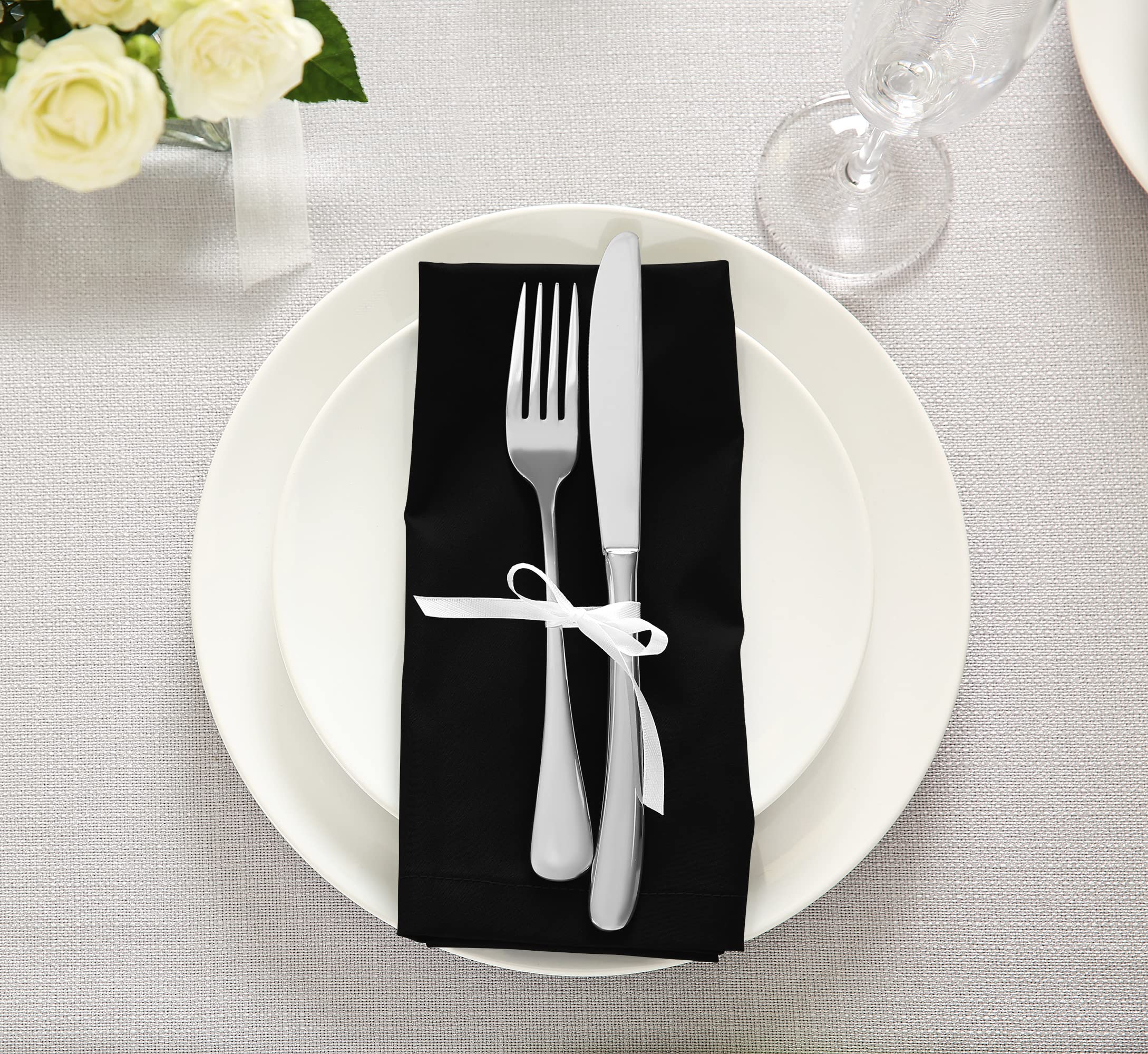 Utopia Kitchen Black Cloth Napkins [12 Pack, 18X18 Inch] Cotton Blend Washable And Reusable Table Dinner Napkins For Hotel, Lunc
