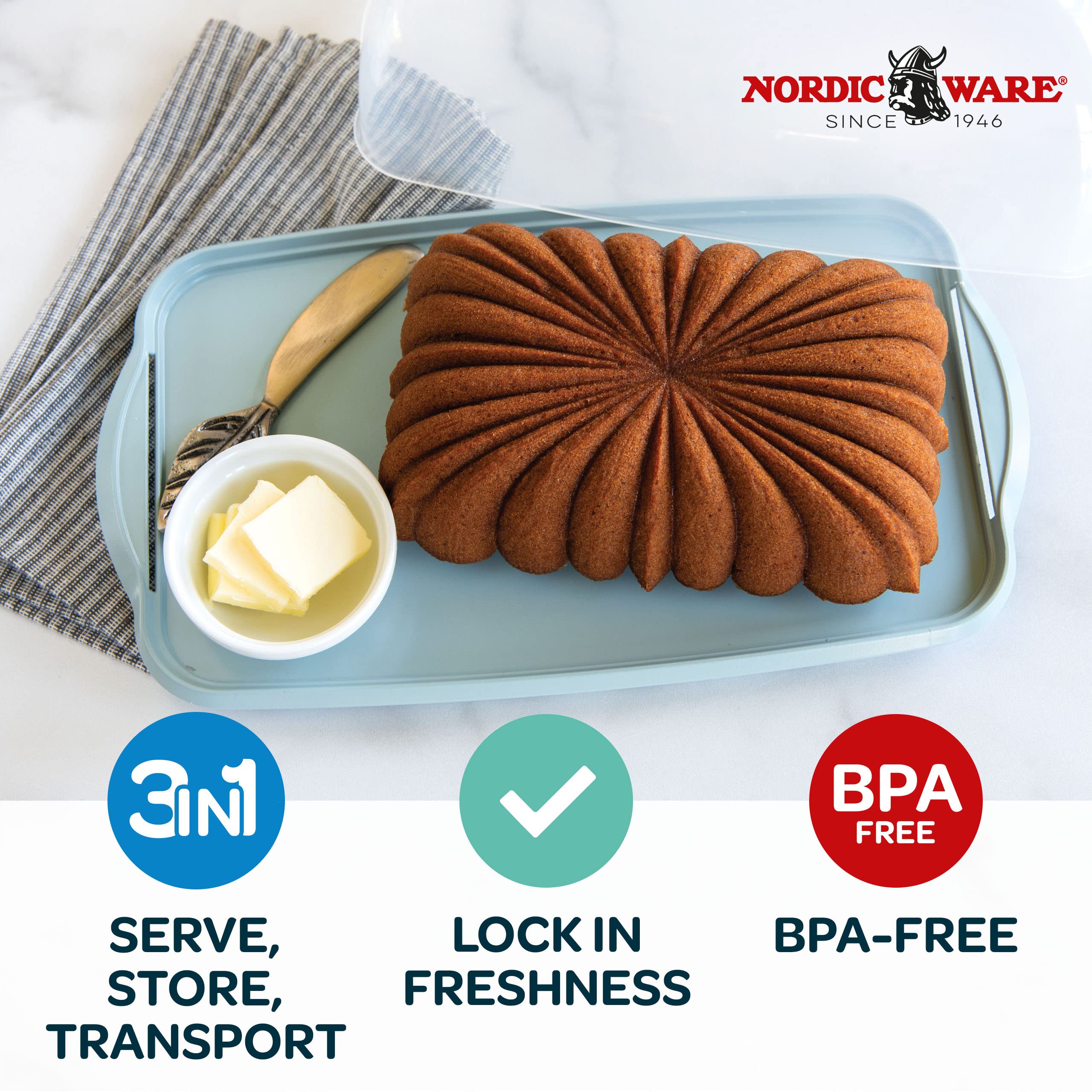 Nordic Ware Loaf Cake Keeper, Blue,12.8''L X 7.3''W X 4.6''H