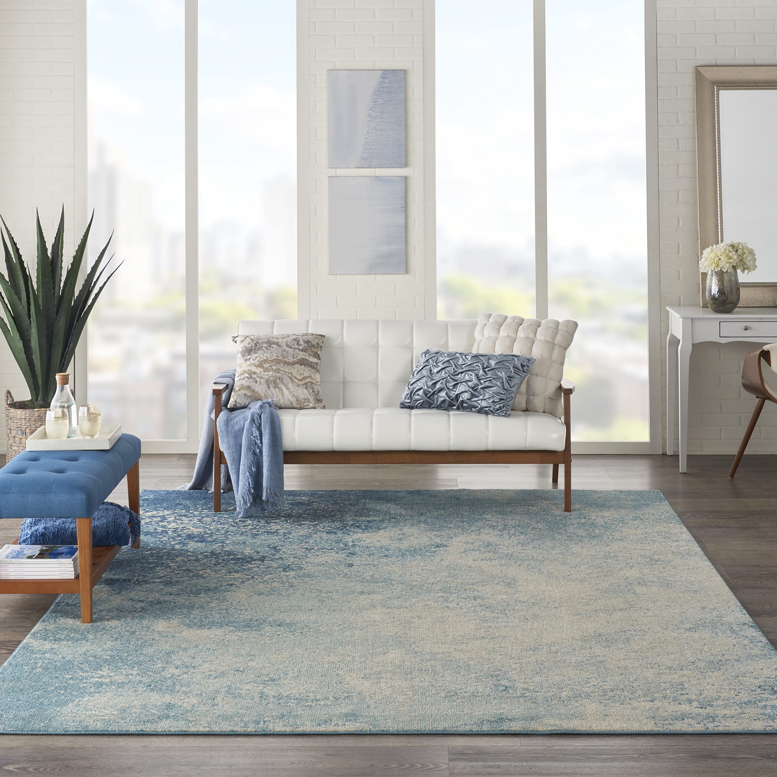 Nourison Passion Navy/Light Blue 8 x 10 Area-Rug, Modern, Abstract, Easy-Cleaning, Non Shedding, Bed Room, Living Room, Dining
