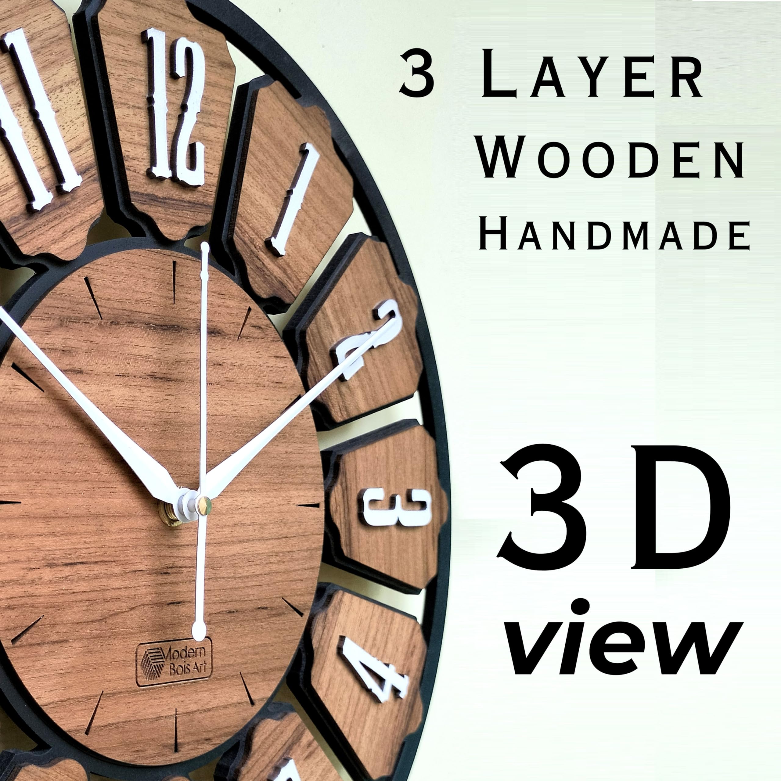 Modern Bois Art Antique Geometric Design Handmade Wood Wall Clock, Big Size Modern Wall Clock For Home Decor (Black, And Wood) D