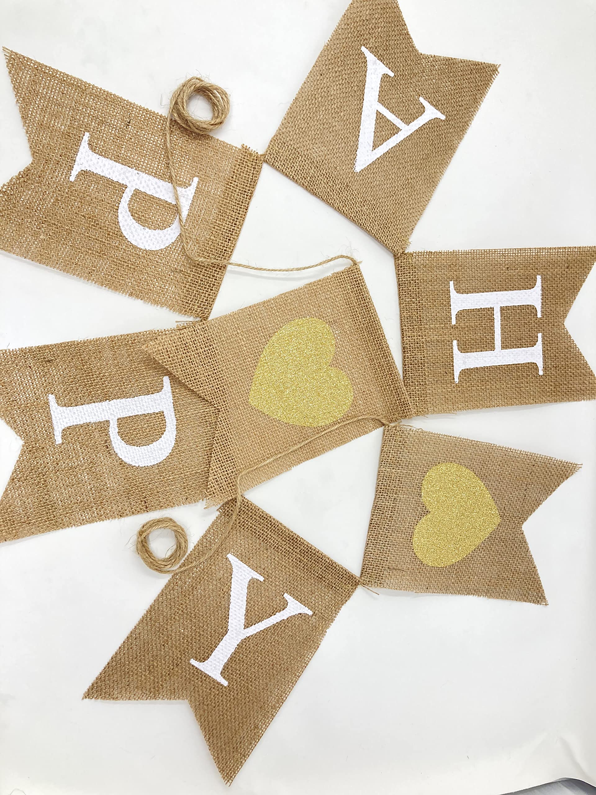 Shimmer Anna Shine Happy Anniversary Burlap Banner For Wedding Anniversary Decorations With Gold Glitter Hearts