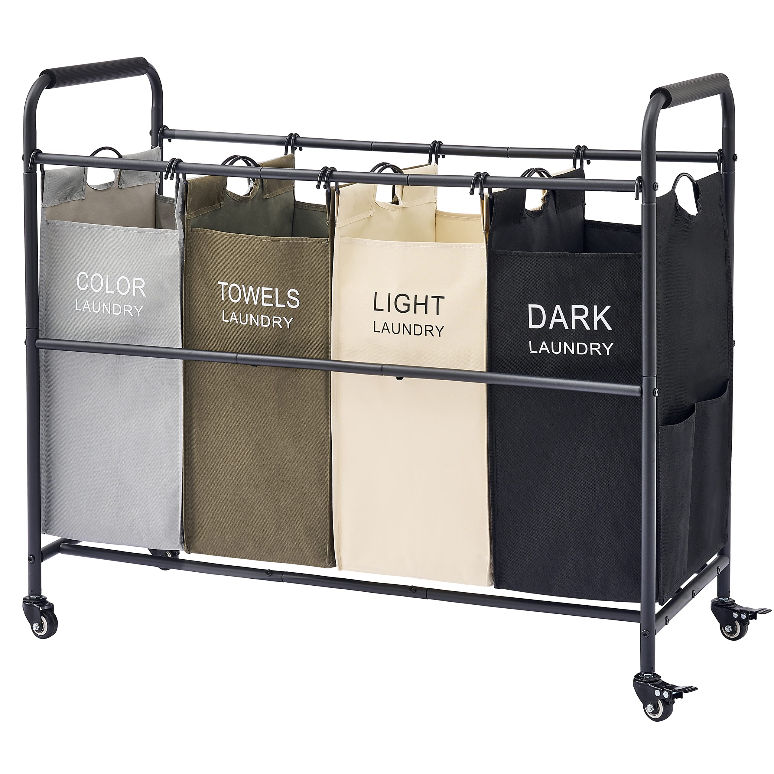 Tajsoon 4 Bag Laundry Sorter Cart, Laundry Hamper Sorter Basket With Heavy Duty Lockable Rolling Wheels For Clothes Storage, 4 C