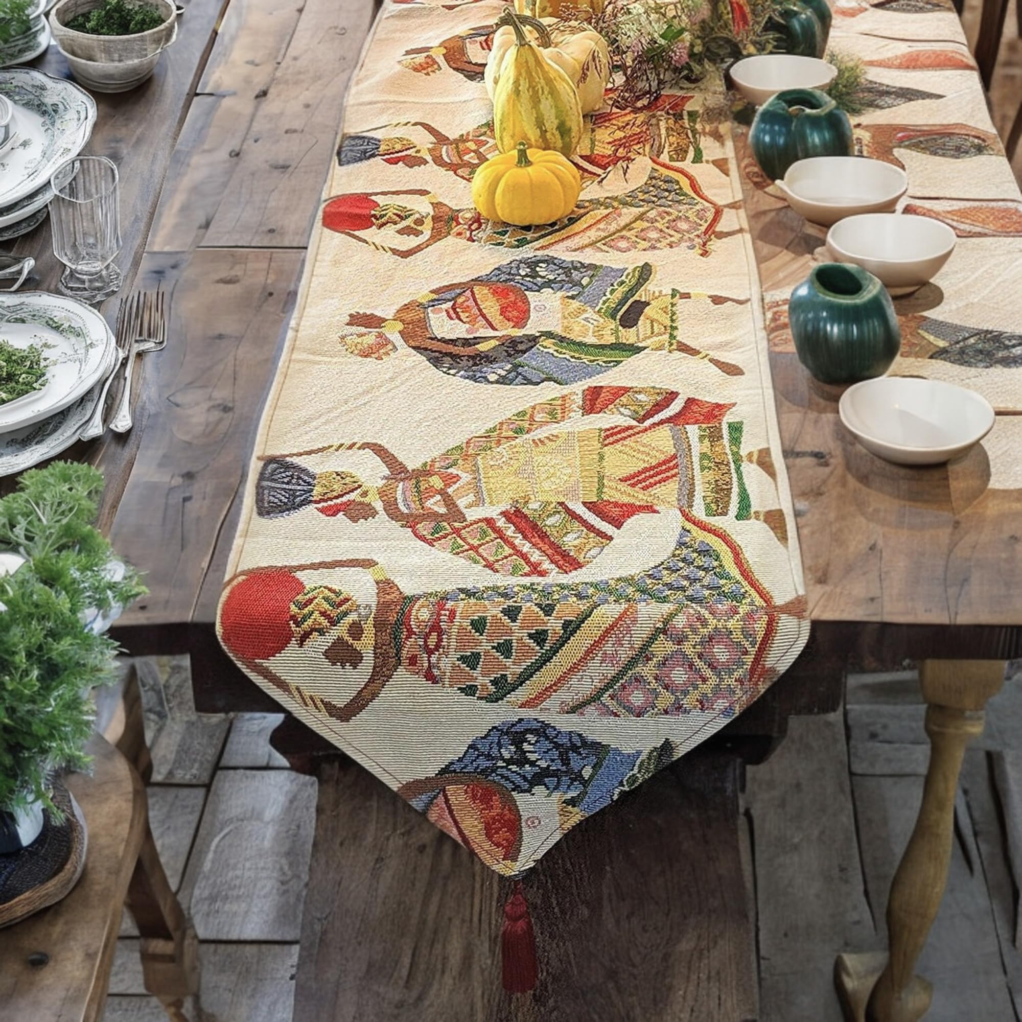 Dada Bedding Rustic Tapestry Table Runner - Dancing Women Festive Celebrate Kwanzaa African Ethnic Culture - Farmhouse Cotton Li