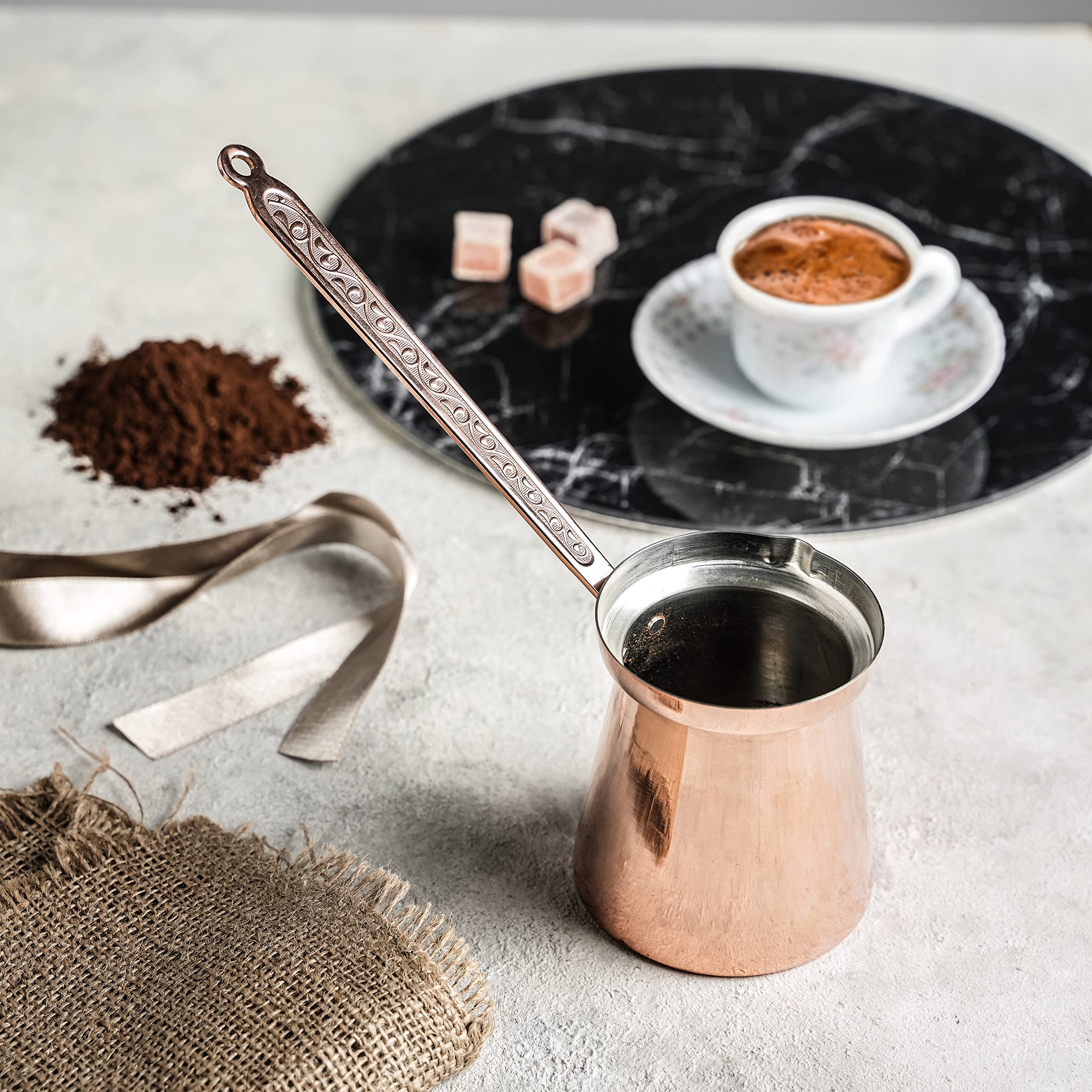 Hakart Turkish Copper Coffee Pot 13.5 Oz, Milk Warmer, Mini Butter Melting Pot, Chocolate Heater, Greek Arabic Coffee Maker, Vin