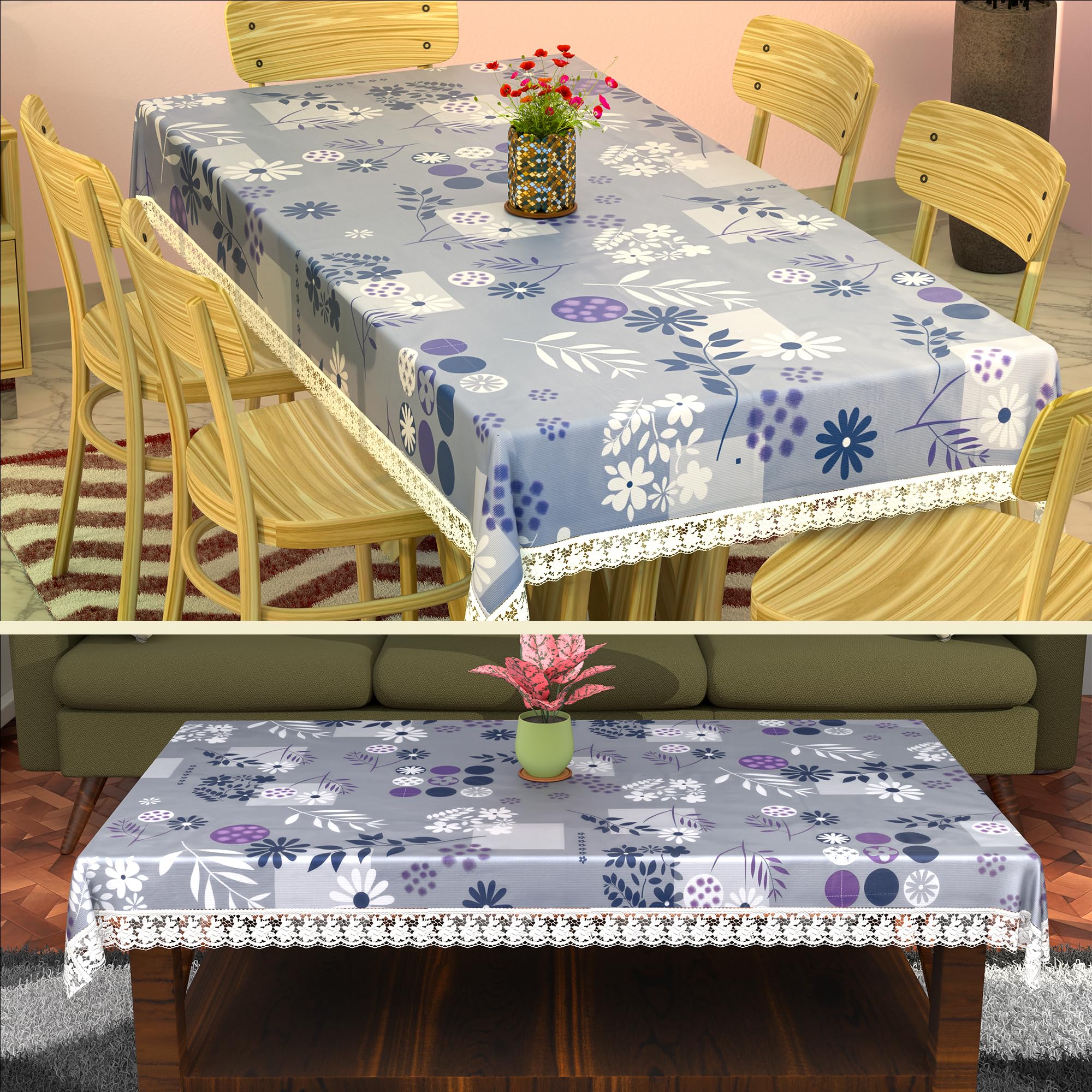 Kuber Industries PVC 60x90 Inch 6 Seater Table Cover Cloth | Dining Table Cover/Sheet for Party and Events | Flower Circle Print