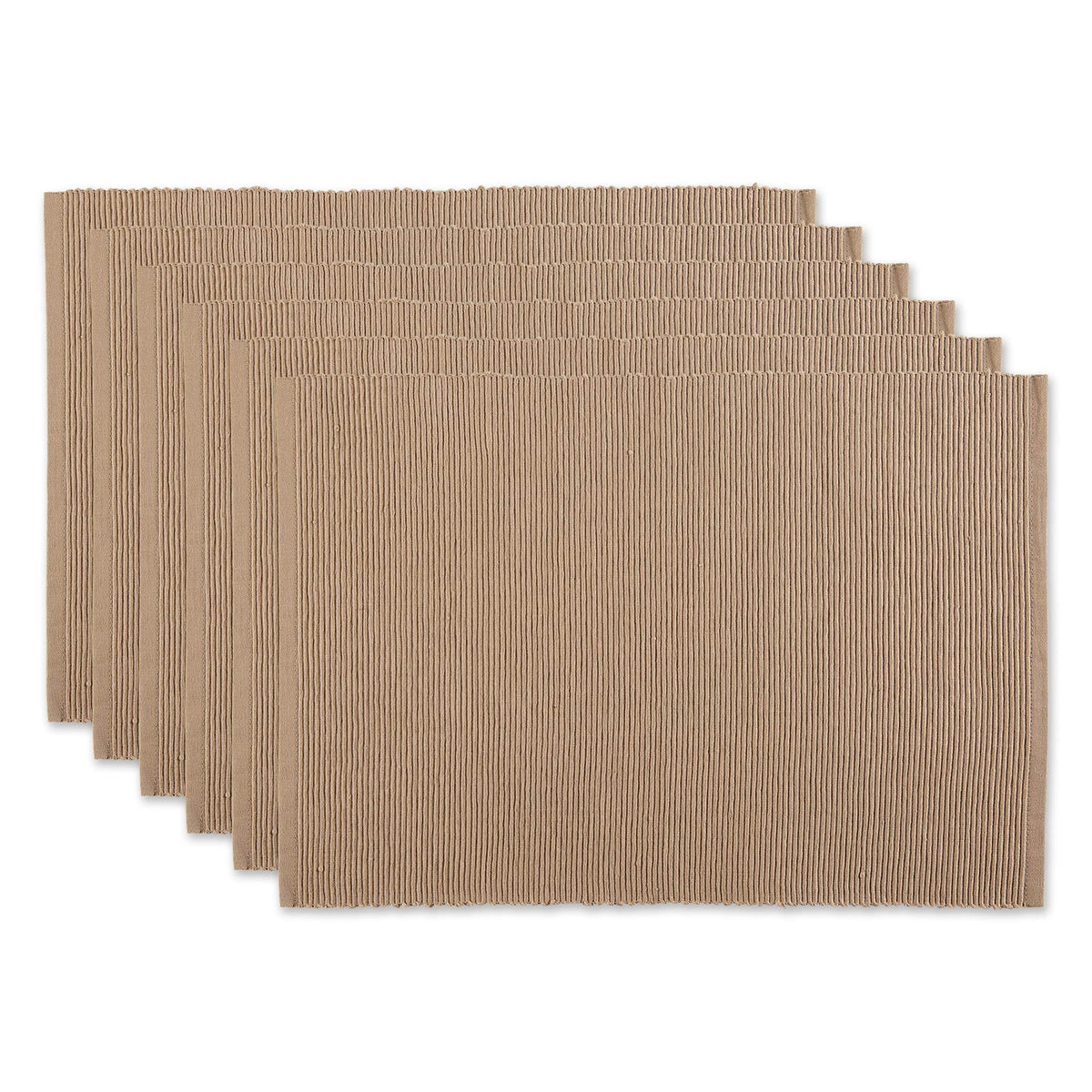 Dii Basic Everyday Ribbed Tabletop 100% Cotton, Placemat Set, 13X19, Stone, 6 Piece