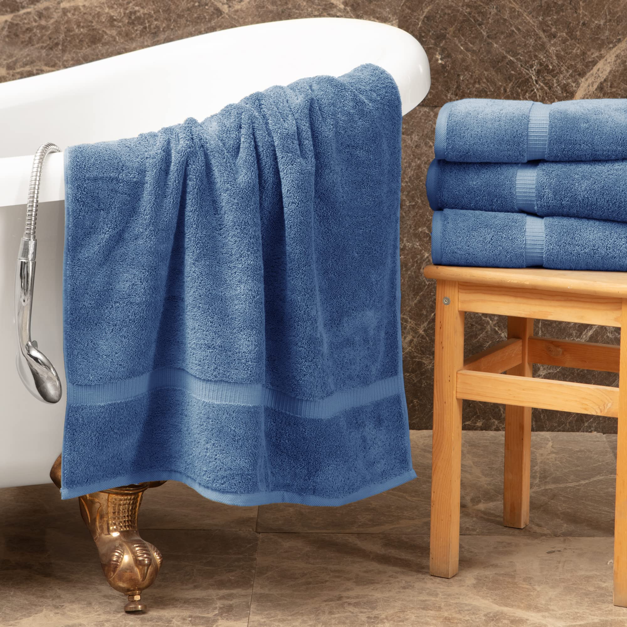 Towel Bazaar Premium Turkish Cotton Super Soft And Absorbent Towels (8-Piece Towel Set, Wedgewood)