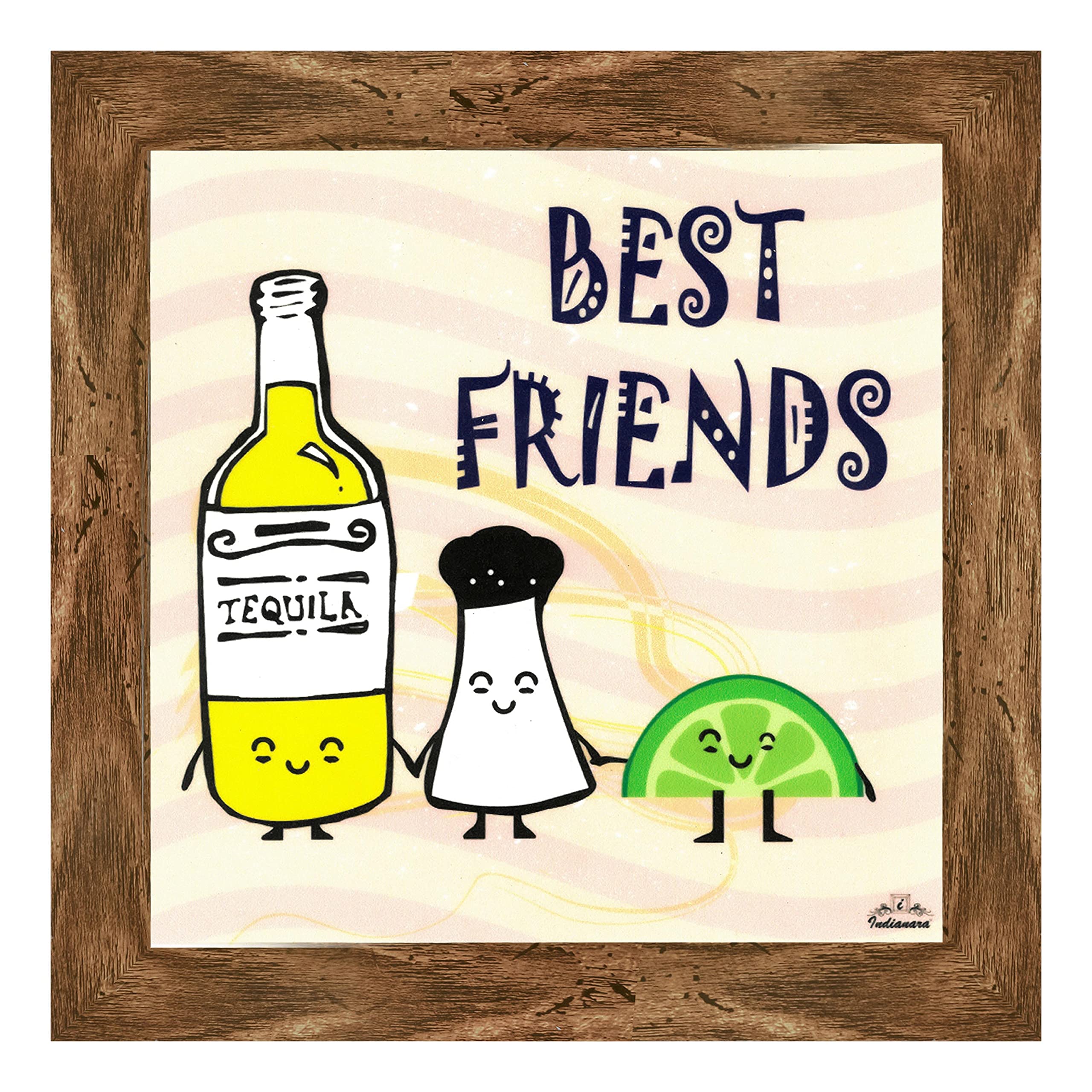 Indianara Set Of 4 Quirky Friends Quote Framed Wall Hanging Laminated Paintings Matt Art Prints 9.5 Inch X 9.5 Inch (Multicolour