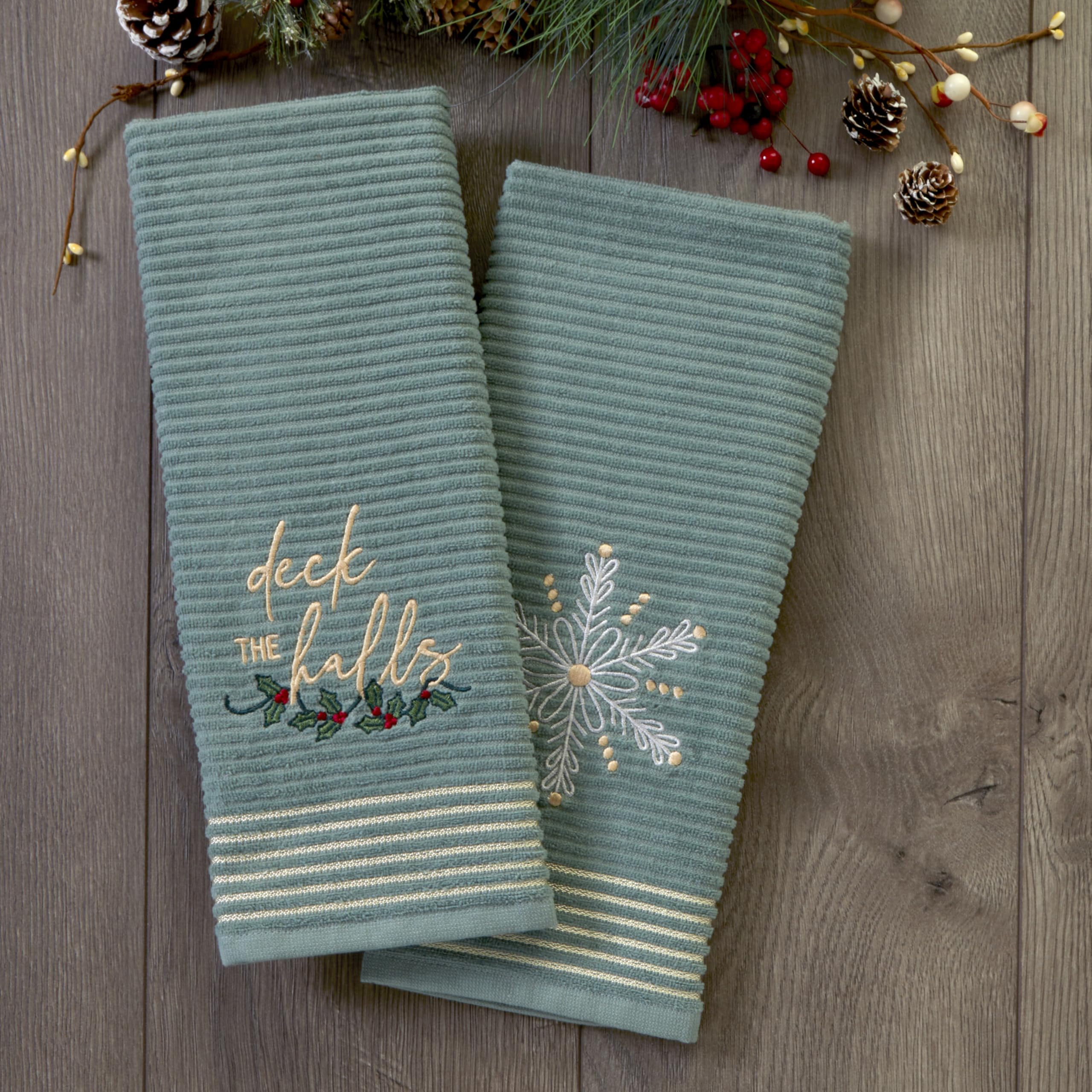 Skl Home Christmas Winter Snowflake Hand Towel Set, Green (2-Pack)