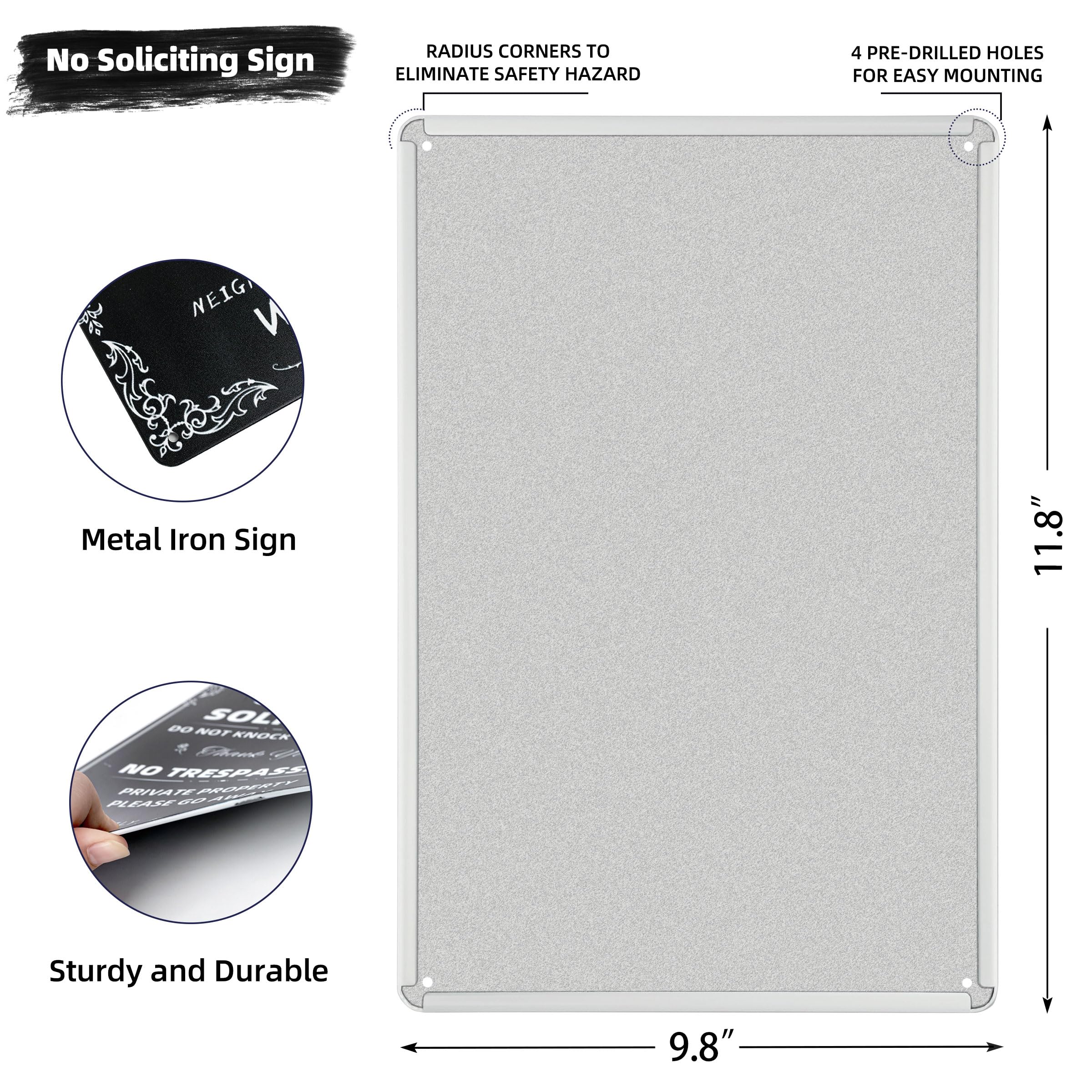 Daily Decorative Signs No Soliciting Chic Metal Signs for Outdoor Yard Signs or Indoor-NO SOLICITING DO NOT KNOCK OR RING BELL-N